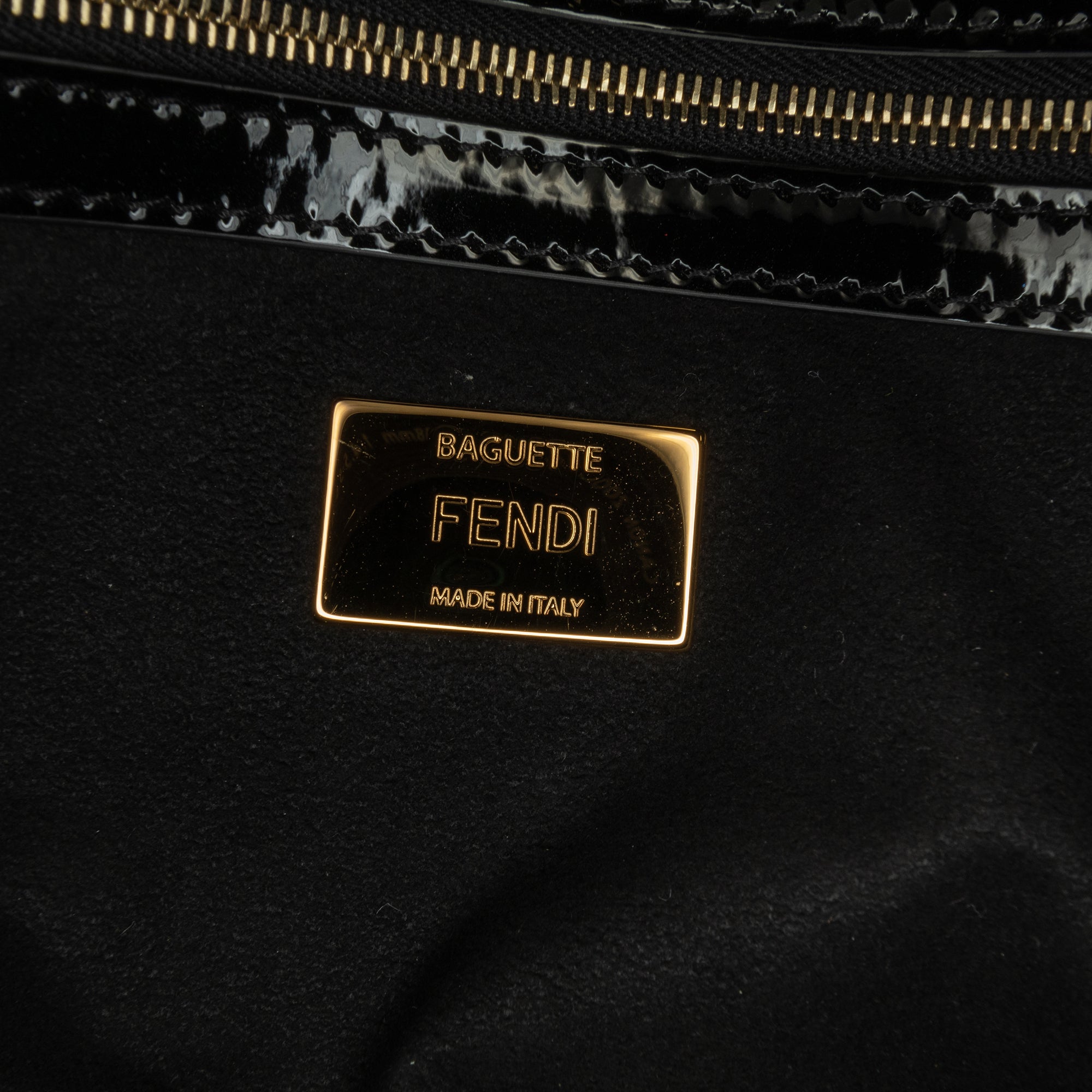 Black Fendi Shearling Pequin Baguette Satchel