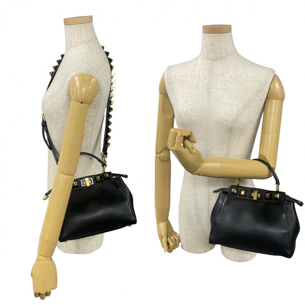 FENDI Shoulder Bag leather black Peekaboo Mini Studs Women Used