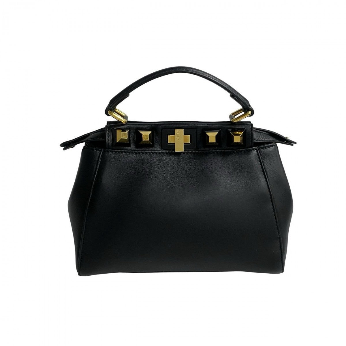 FENDI Shoulder Bag leather black Peekaboo Mini Studs Women Used