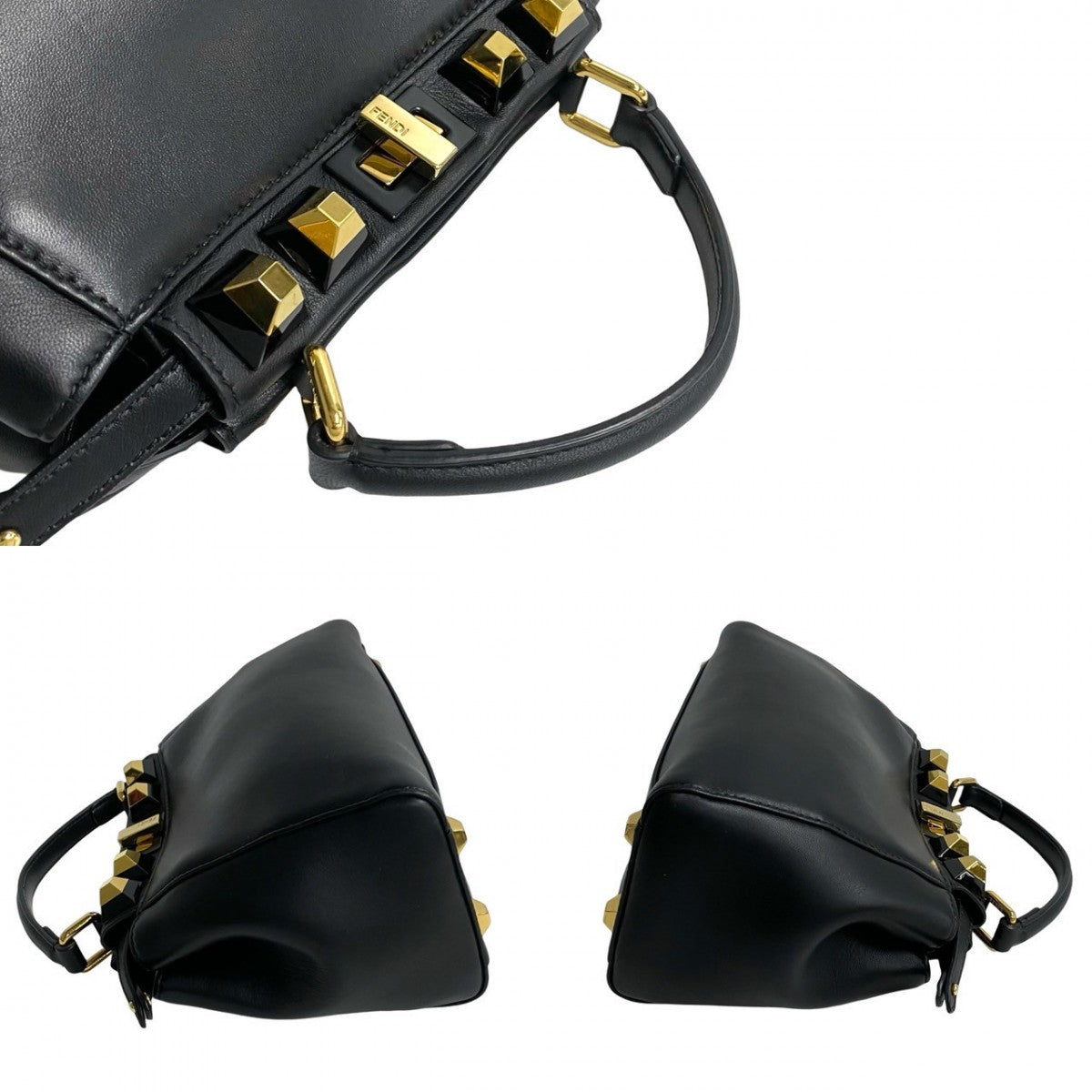 FENDI Shoulder Bag leather black Peekaboo Mini Studs Women Used
