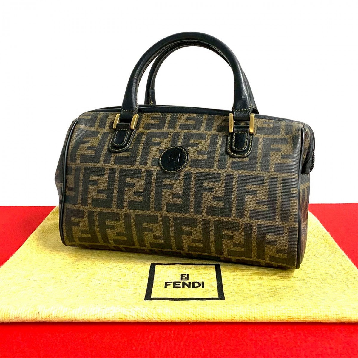 FENDI Handbag Leather, PVC Dark brown Zucca FF Pattern Women Used