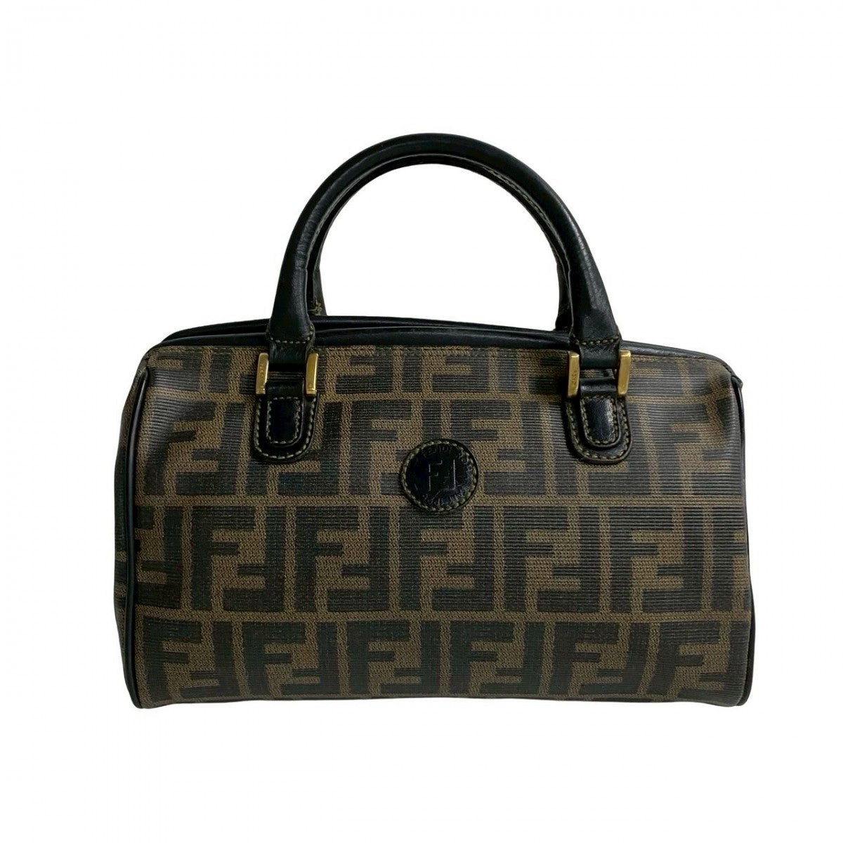FENDI Handbag Leather, PVC Dark brown Zucca FF Pattern Women Used