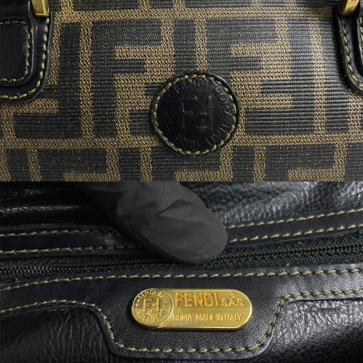 FENDI Handbag Leather, PVC Dark brown Zucca FF Pattern Women Used