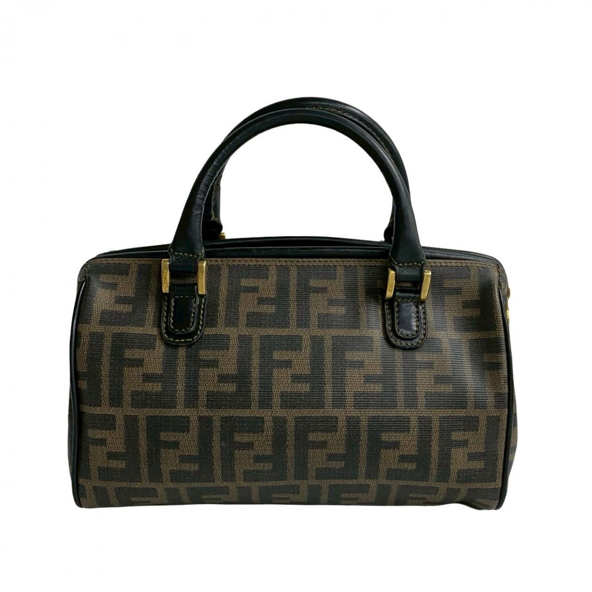 FENDI Handbag Leather, PVC Dark brown Zucca FF Pattern Women Used