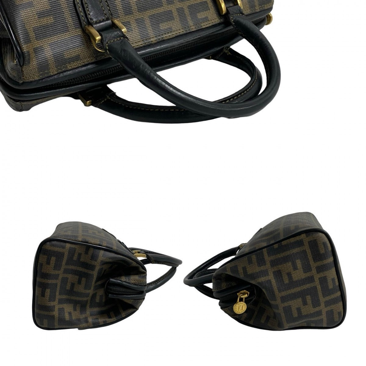 FENDI Handbag Leather, PVC Dark brown Zucca FF Pattern Women Used