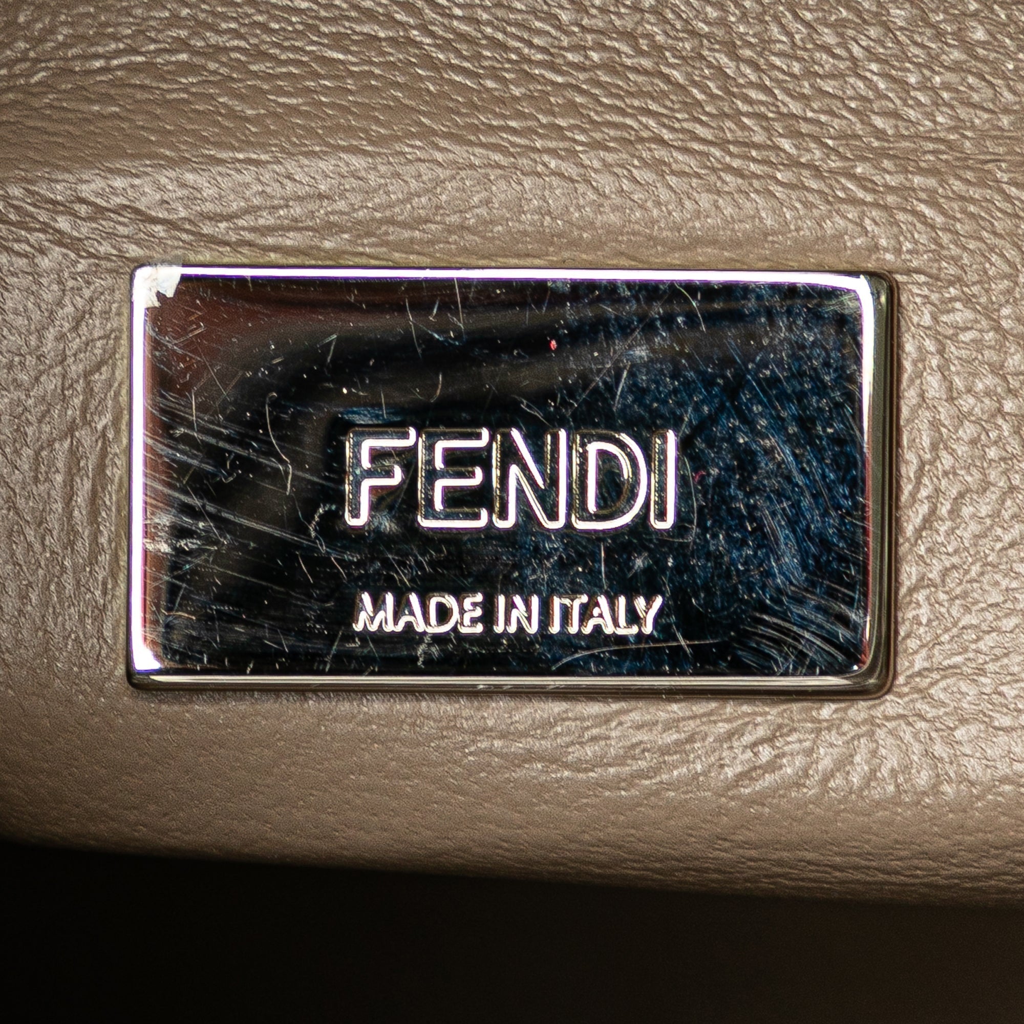 Beige Fendi Mini Leather Iconic Peekaboo Satchel