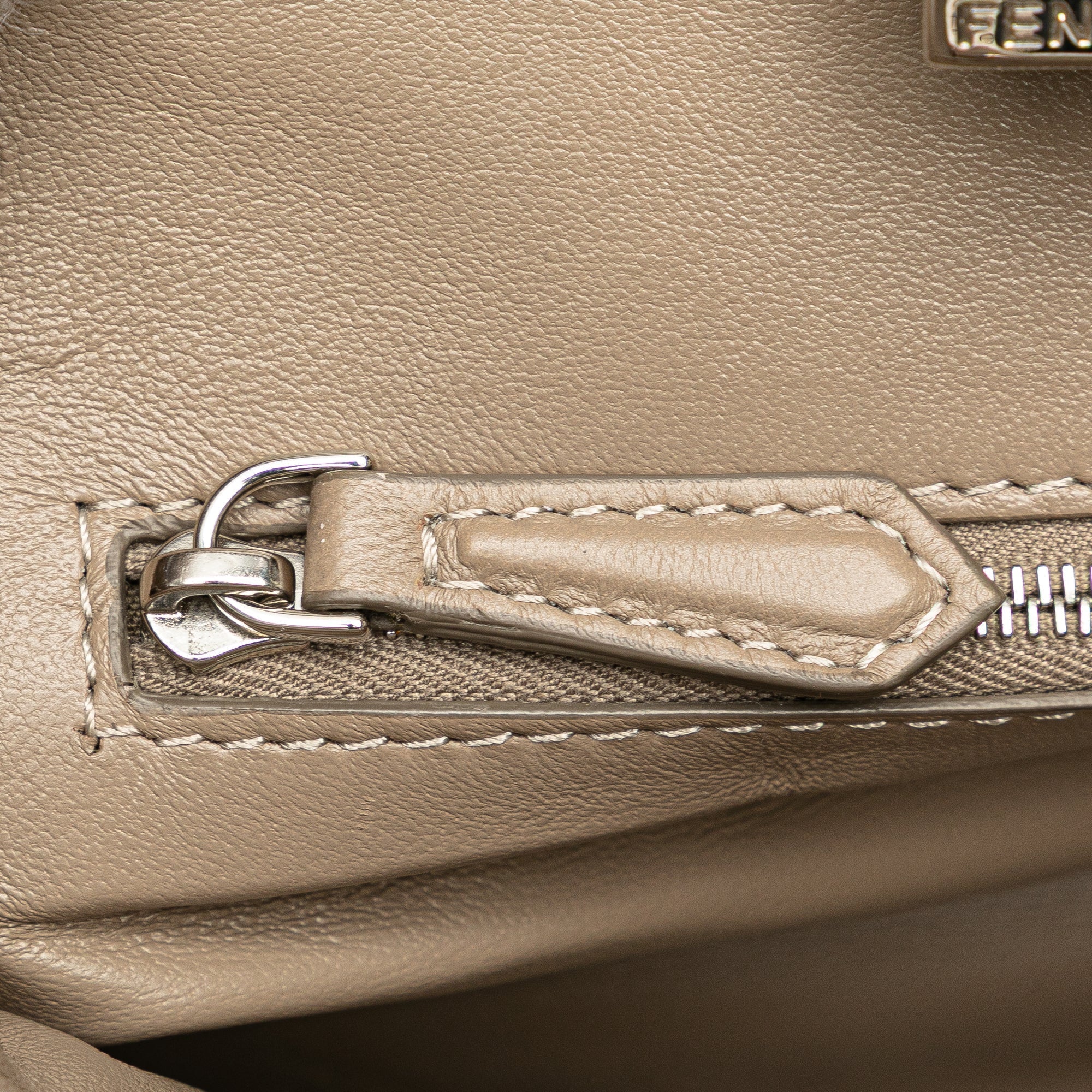 Beige Fendi Mini Leather Iconic Peekaboo Satchel