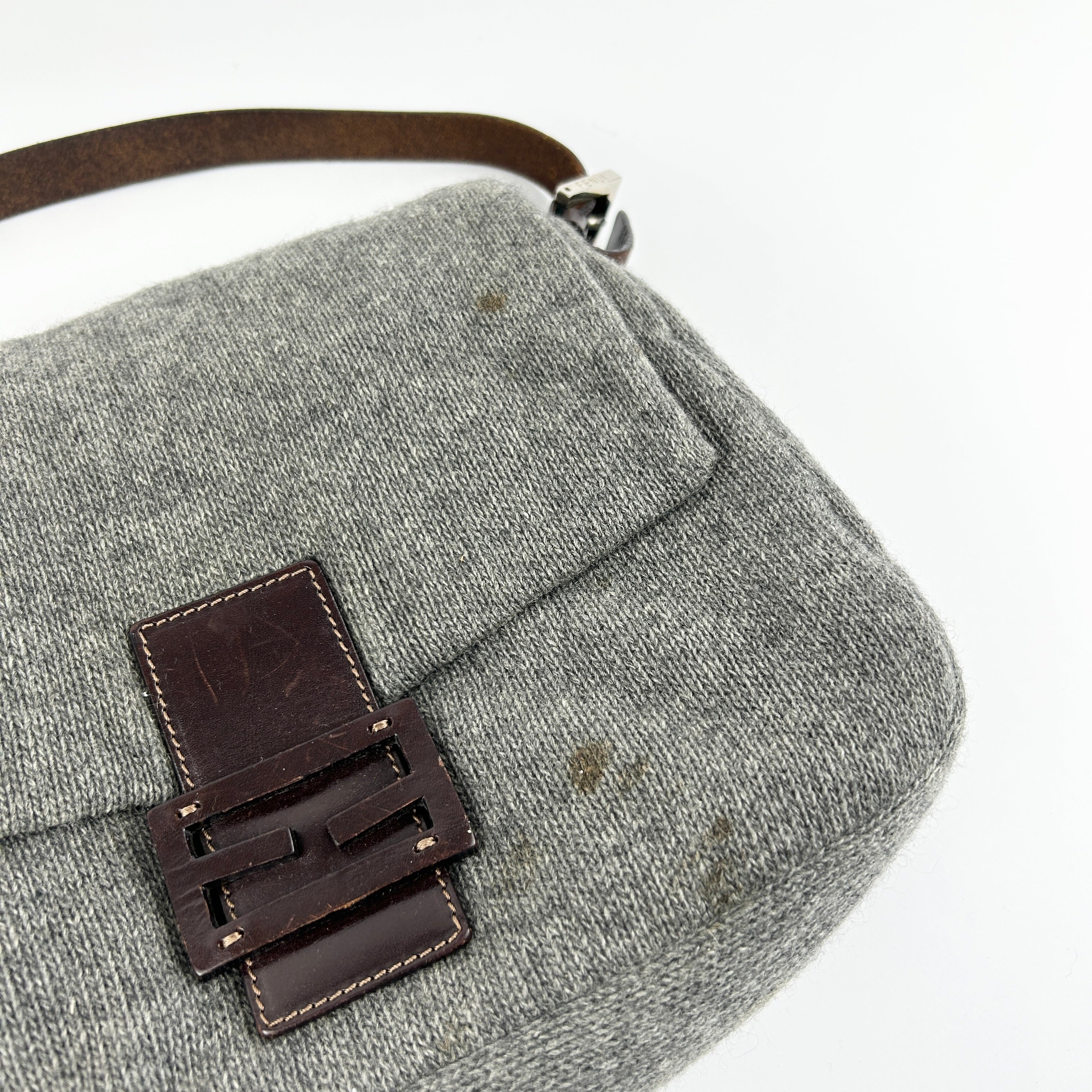 Vintage Fendi Wool Mamma Baguette Shoulder Bag