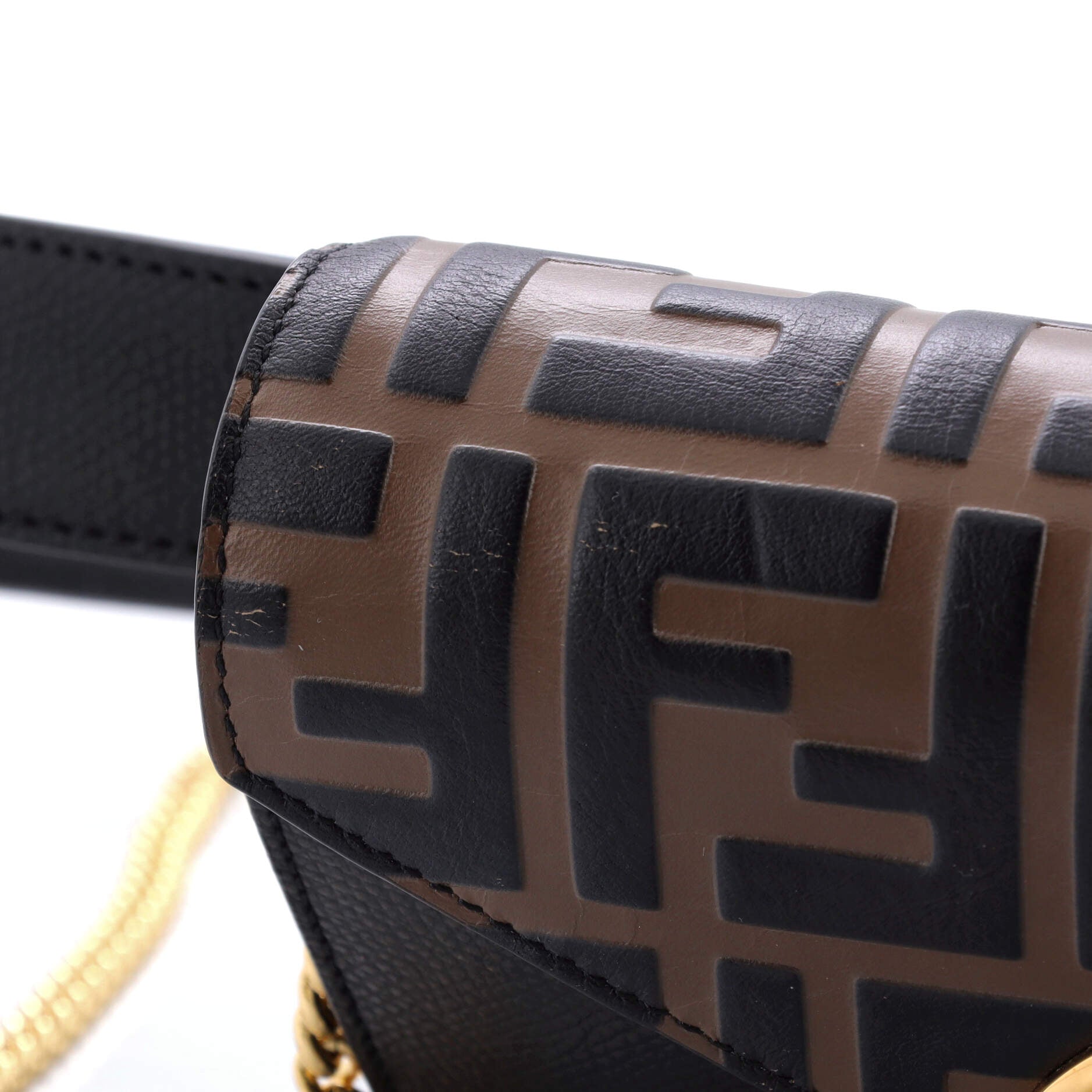 F is Fendi Convertible Belt Bag Leather with Zucca Embossed Detail
