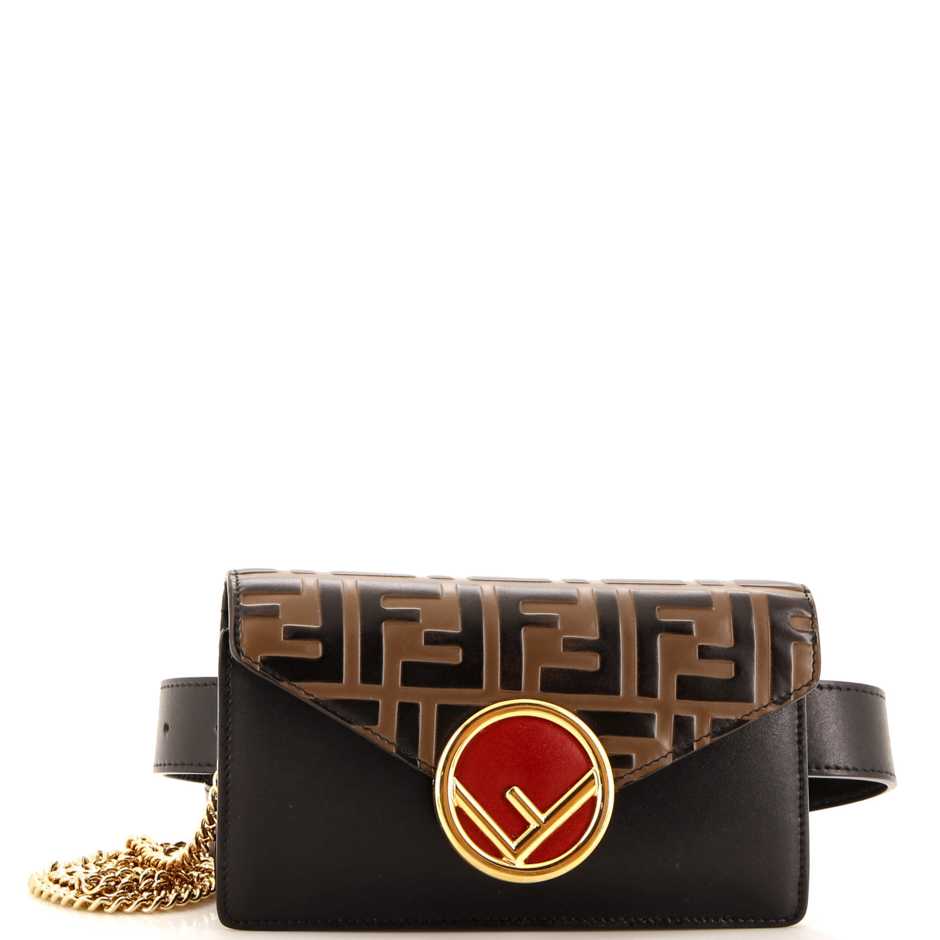 F is Fendi Convertible Belt Bag Leather with Zucca Embossed Detail