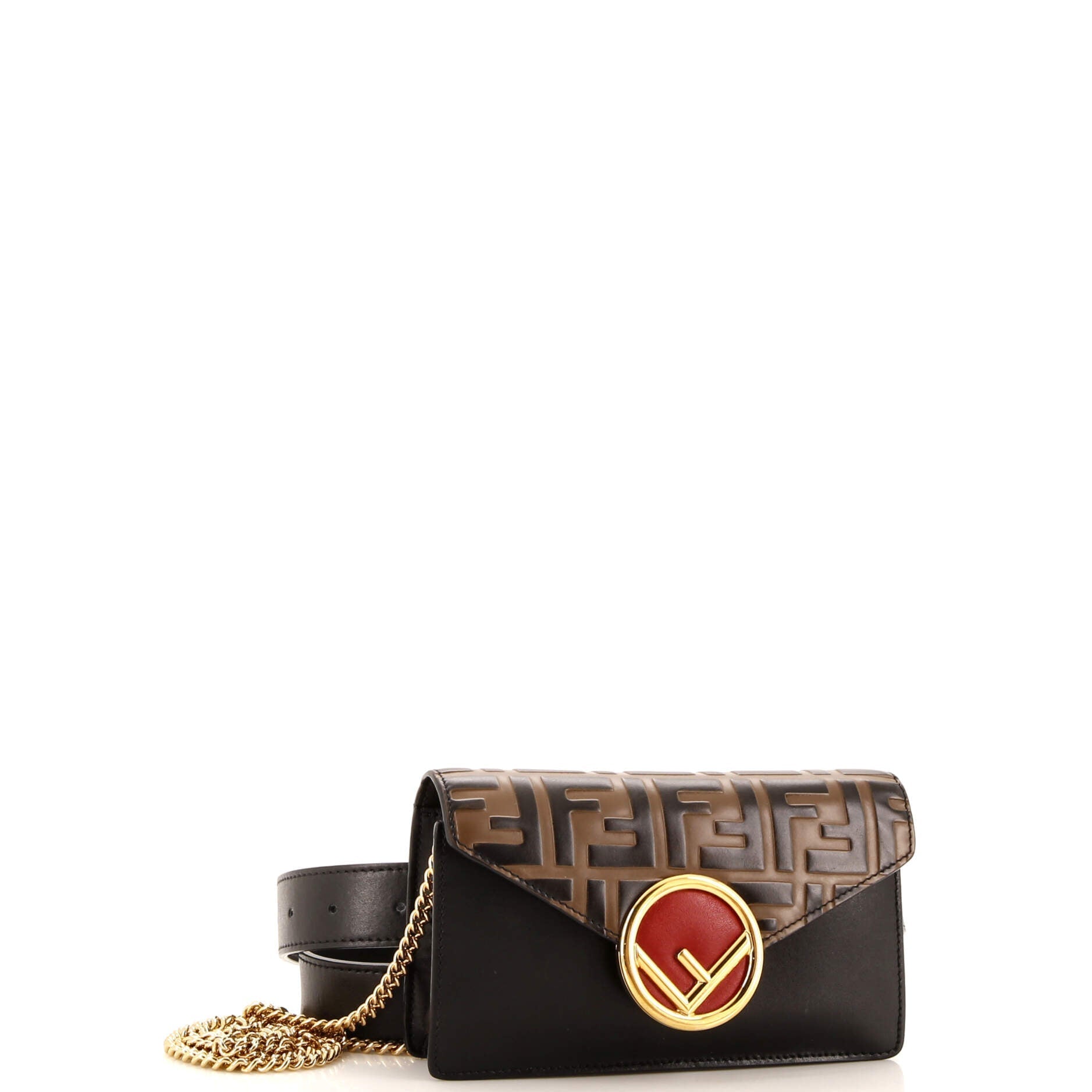 F is Fendi Convertible Belt Bag Leather with Zucca Embossed Detail