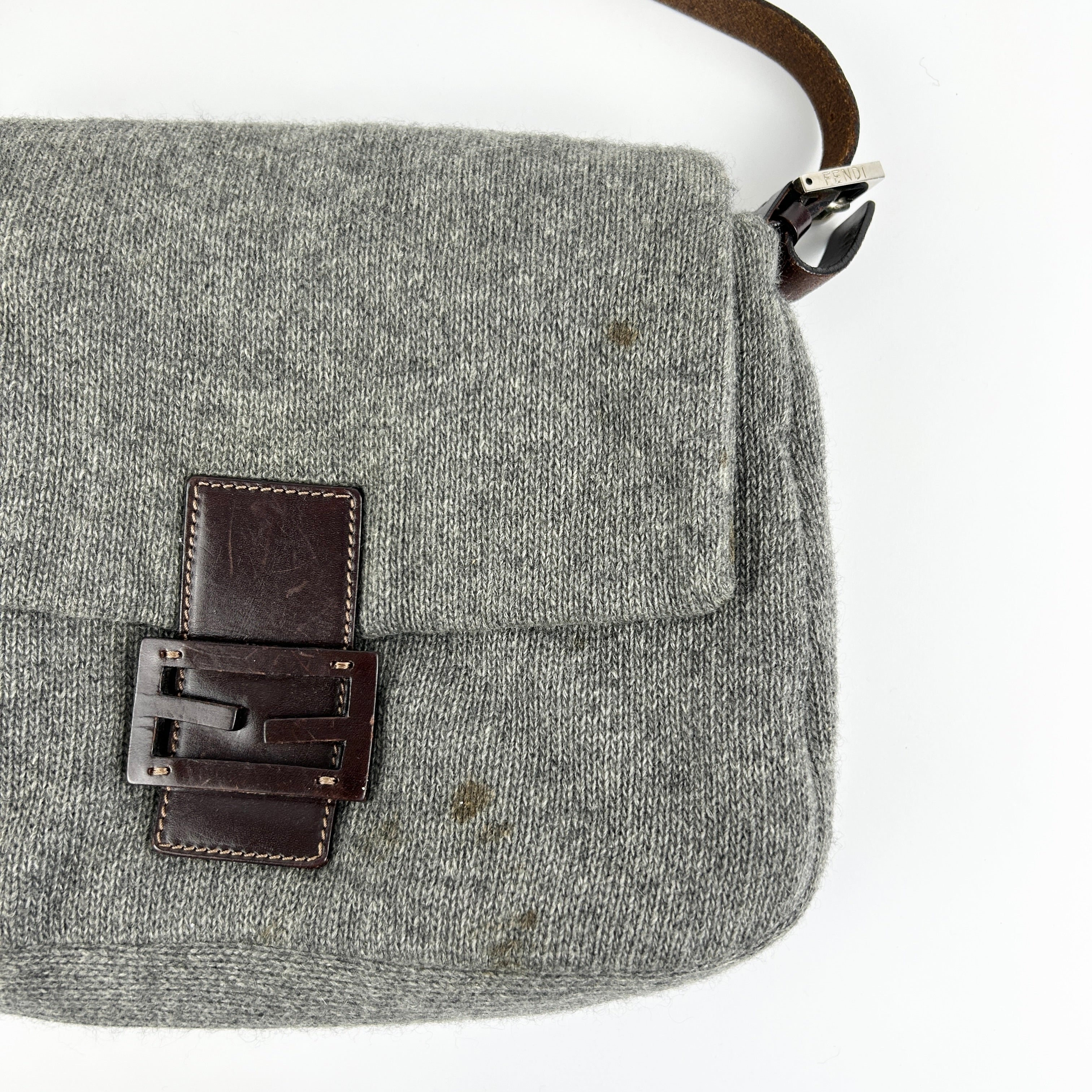 Vintage Fendi Wool Mamma Baguette Shoulder Bag