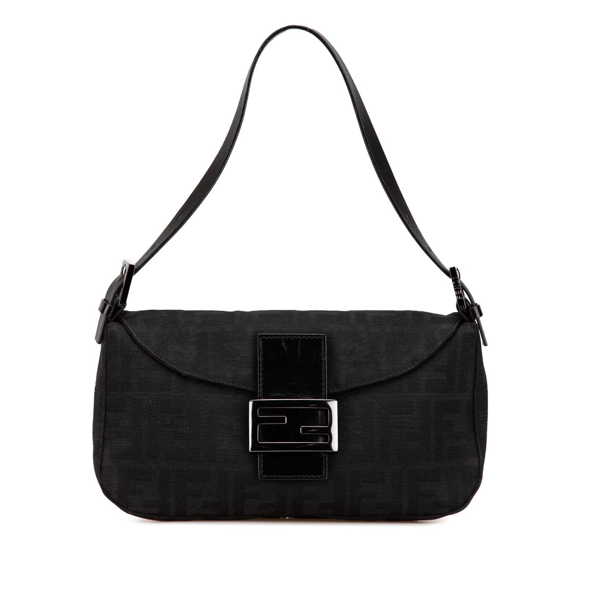 Black Fendi Zucca Canvas Double Flap Shoulder Bag
