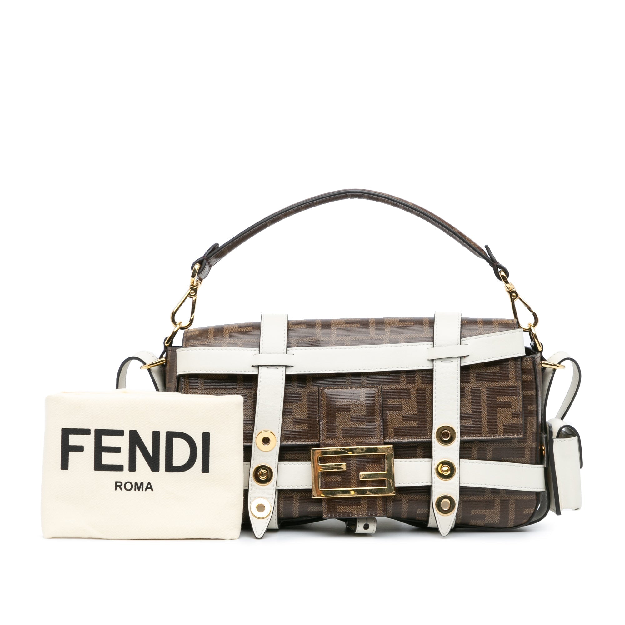 Brown Fendi Zucca Glazed Fabric Cage Baguette Satchel