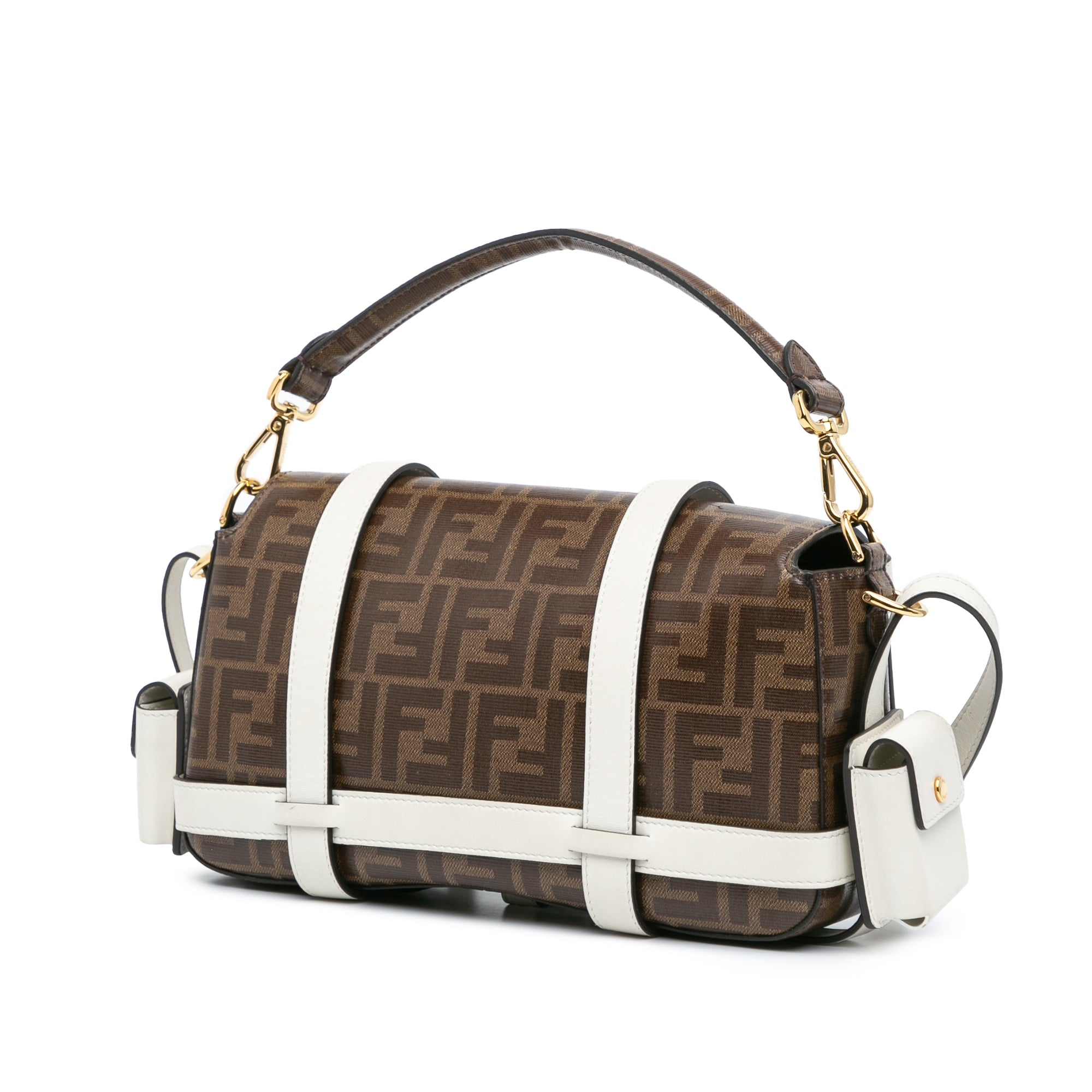 Brown Fendi Zucca Glazed Fabric Cage Baguette Satchel
