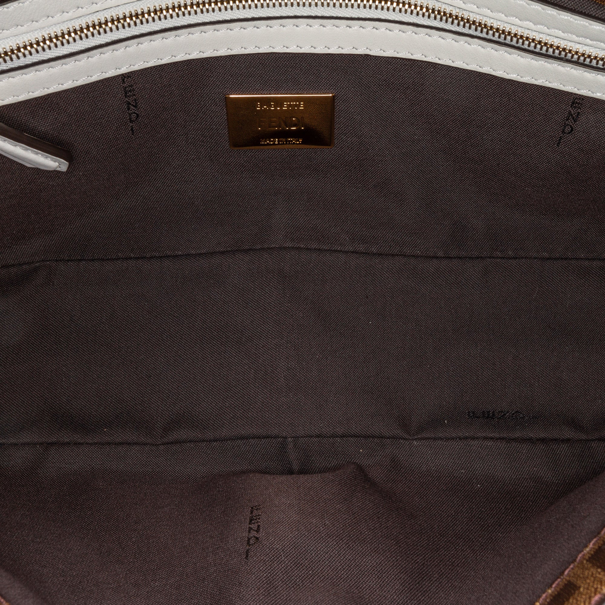 Brown Fendi Zucca Glazed Fabric Cage Baguette Satchel