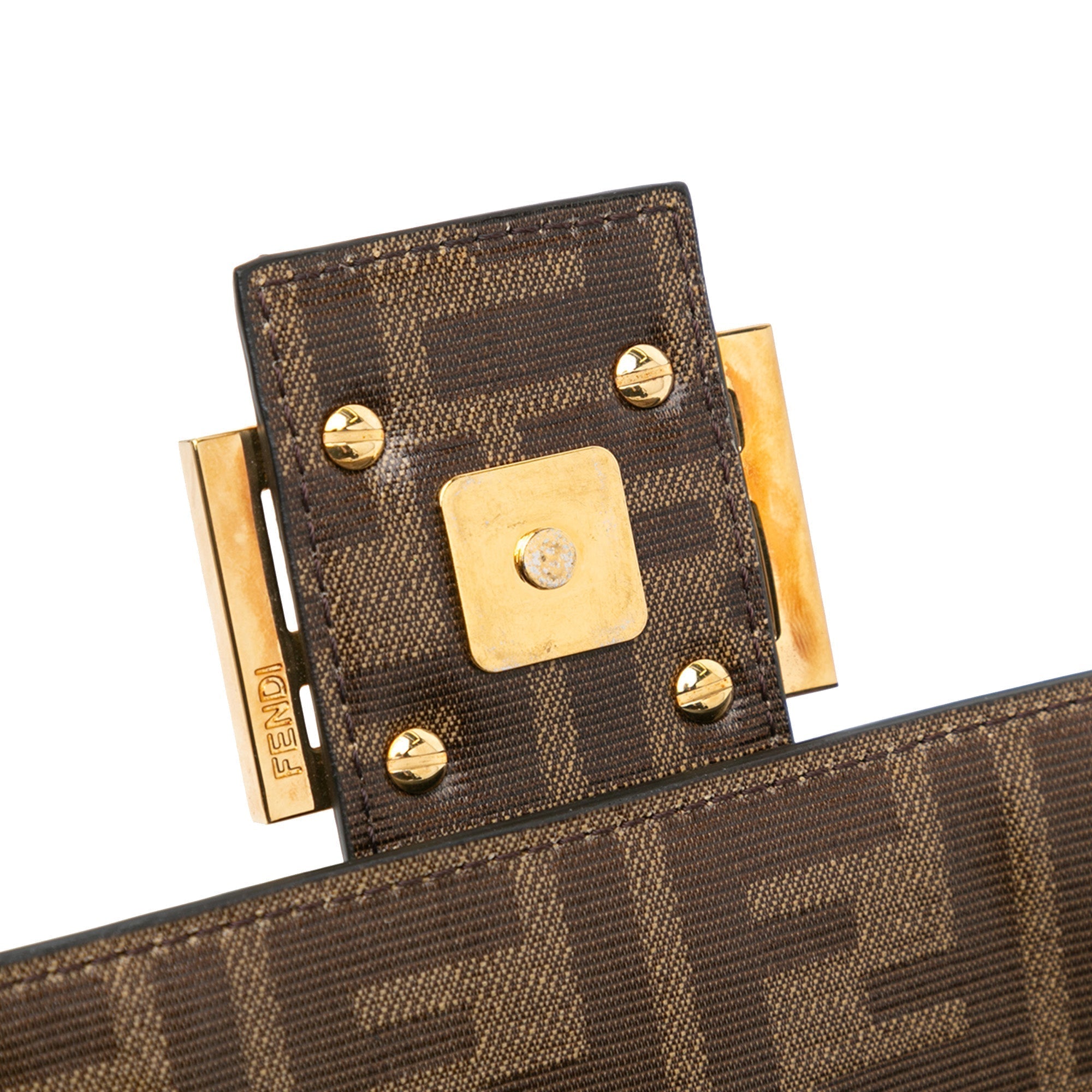 Brown Fendi Zucca Glazed Fabric Cage Baguette Satchel