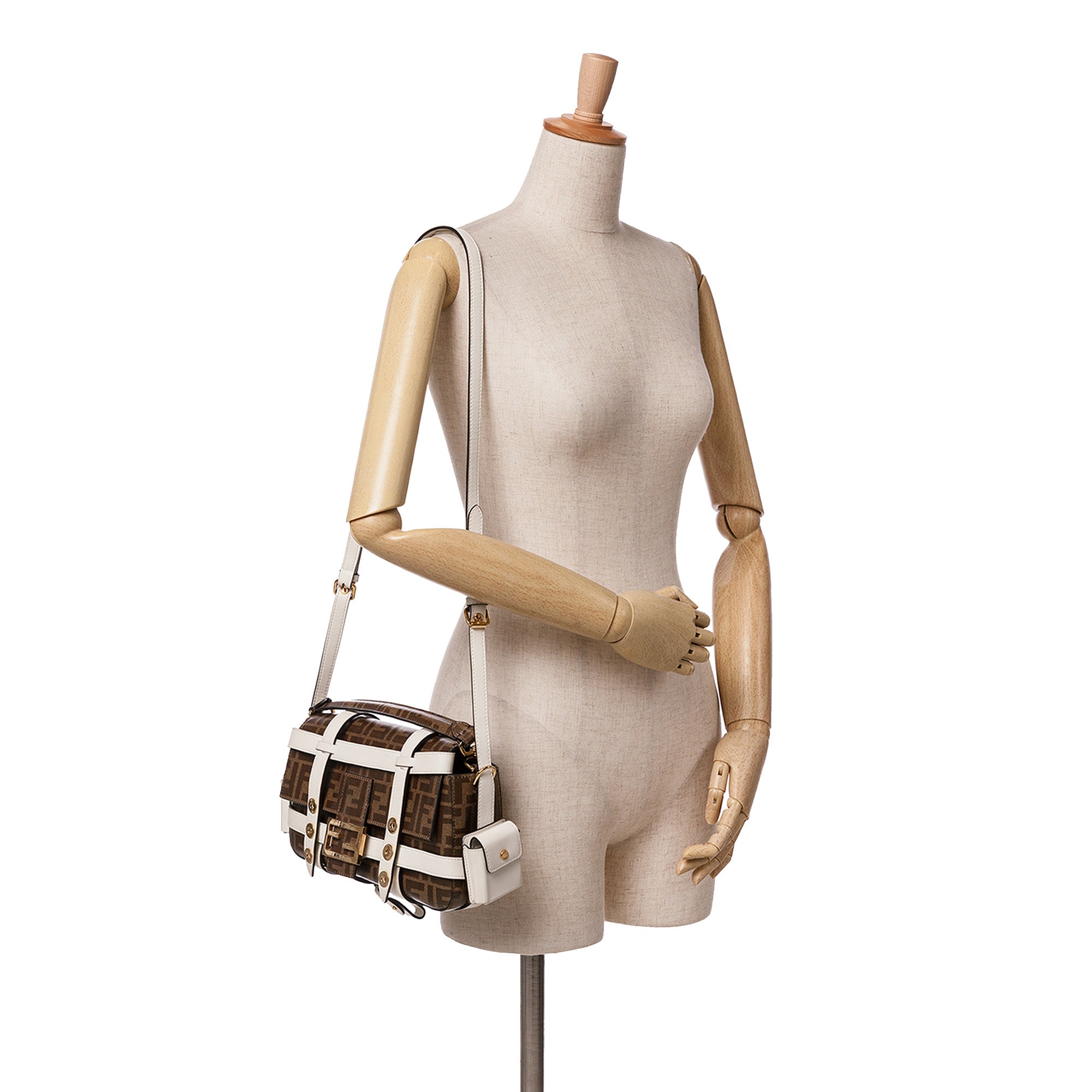 Brown Fendi Zucca Glazed Fabric Cage Baguette Satchel