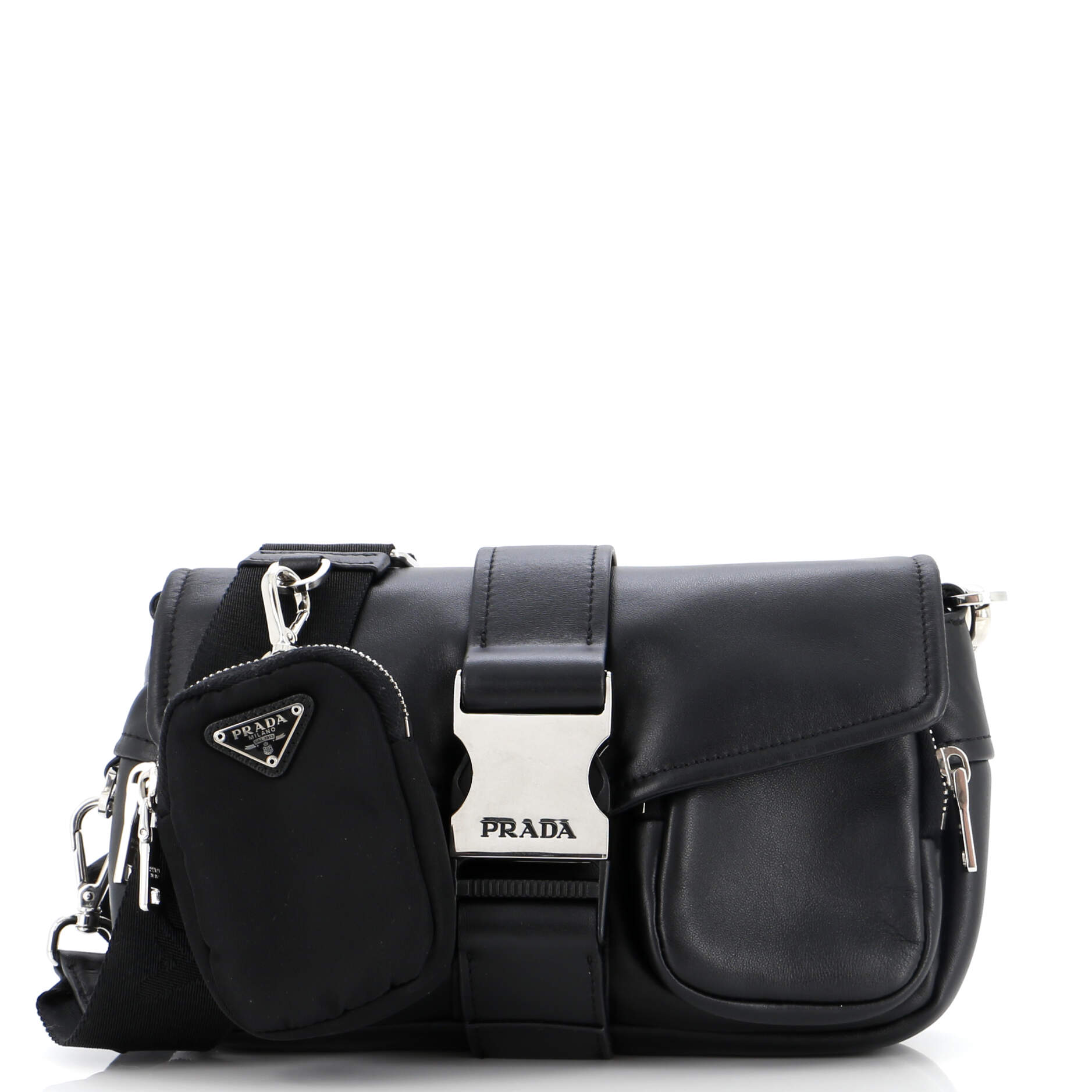 PRADA Pocket Flap Shoulder Bag Leather
