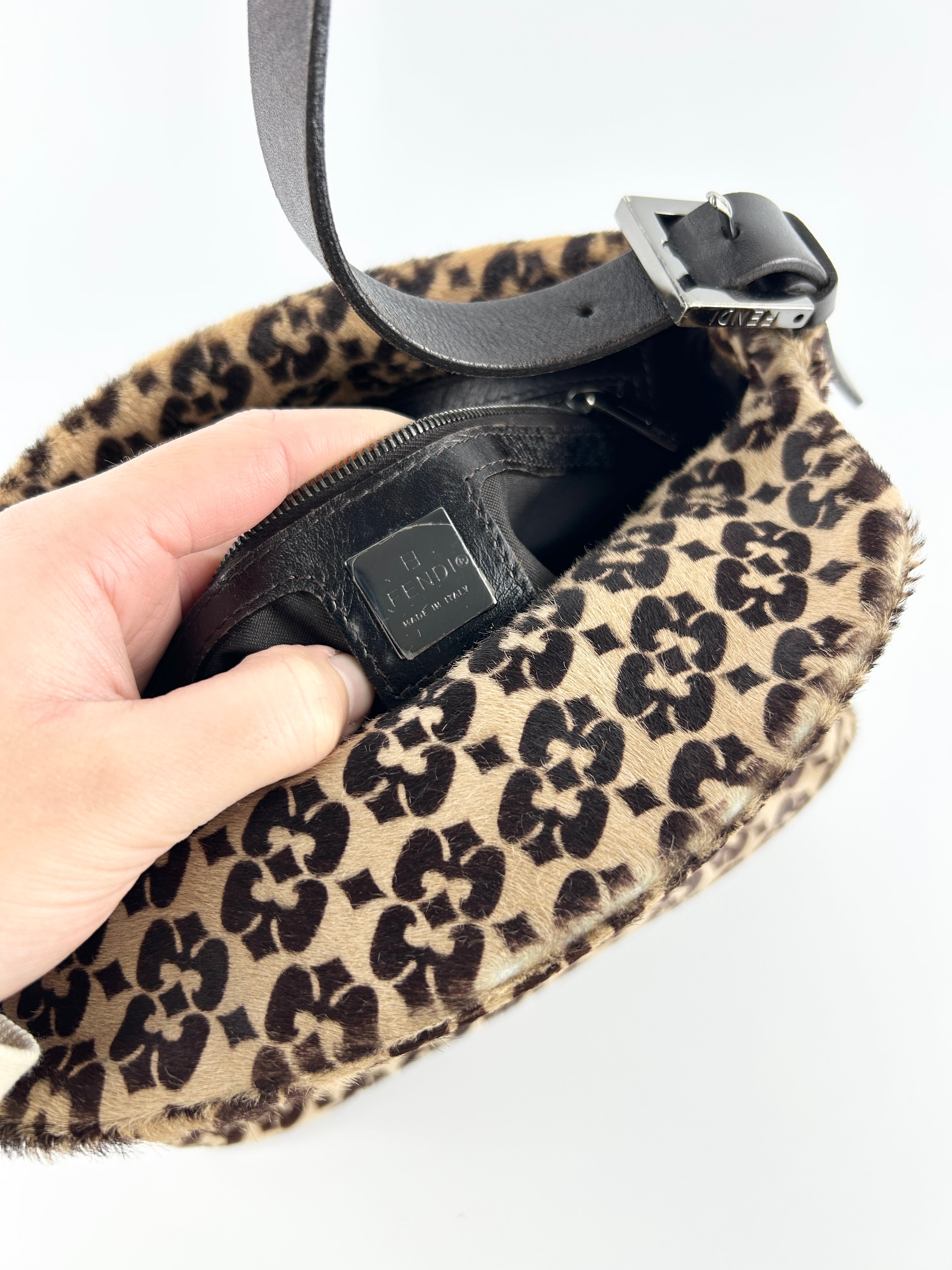 Vintage Fendi Zucca Calf Hair Mamma Baguette Shoulder Bag