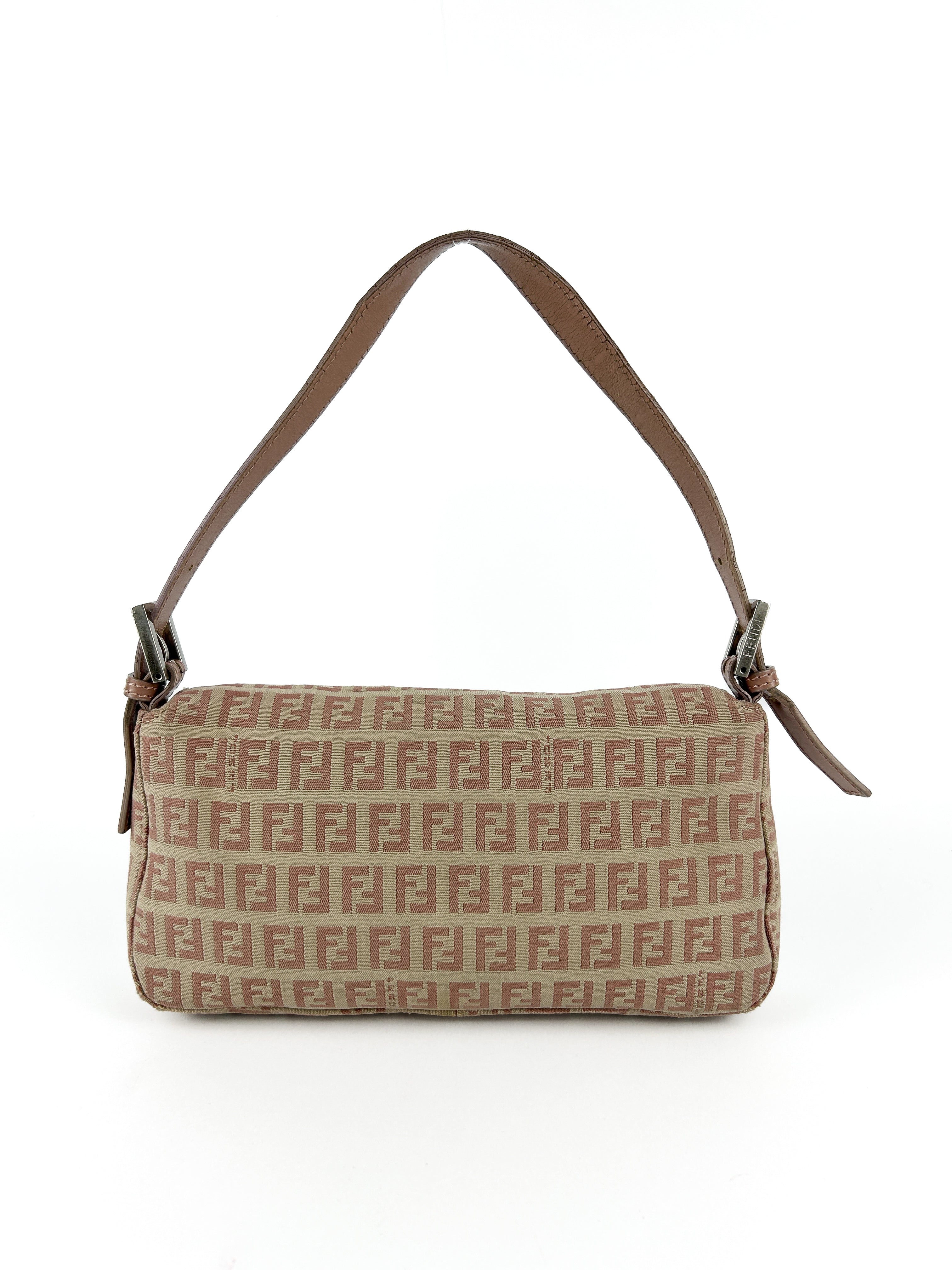Vintage Fendi Zucca Pink Baguette Shoulder Bag