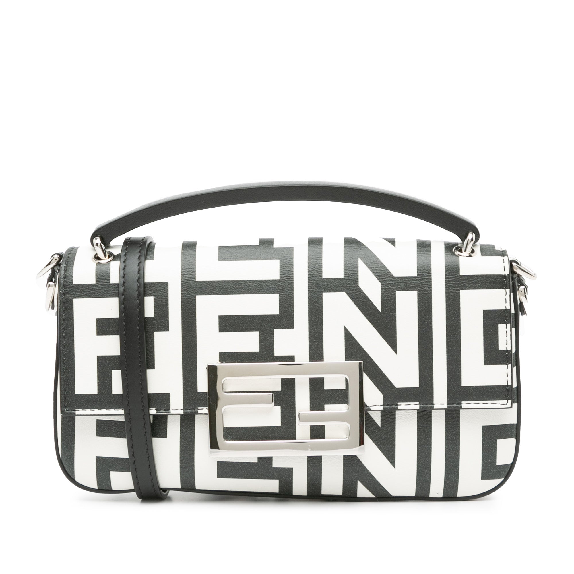 White Fendi Marc Jacobs Nappa Vitello King Logo Print Phone Baguette Satchel