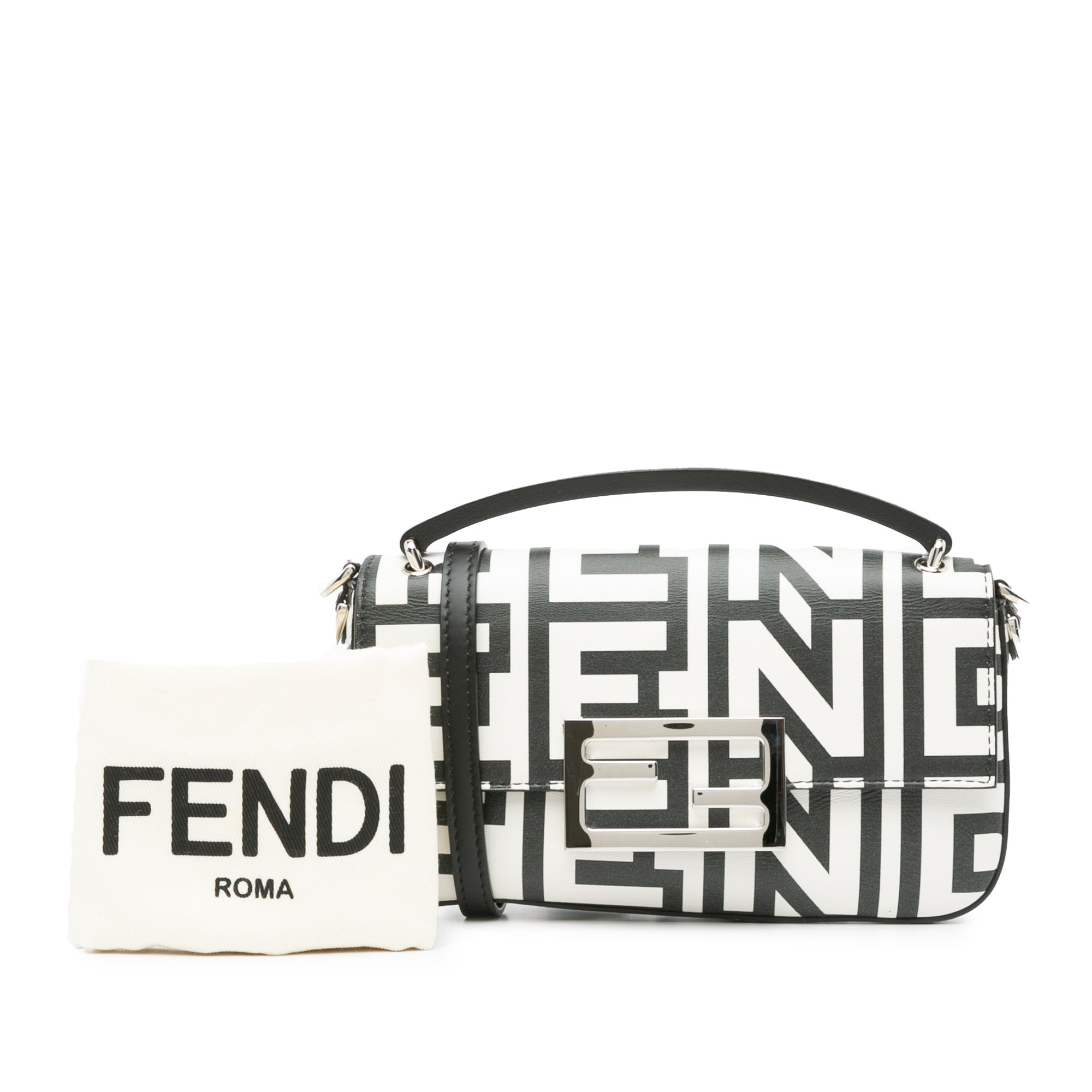 White Fendi Marc Jacobs Nappa Vitello King Logo Print Phone Baguette Satchel