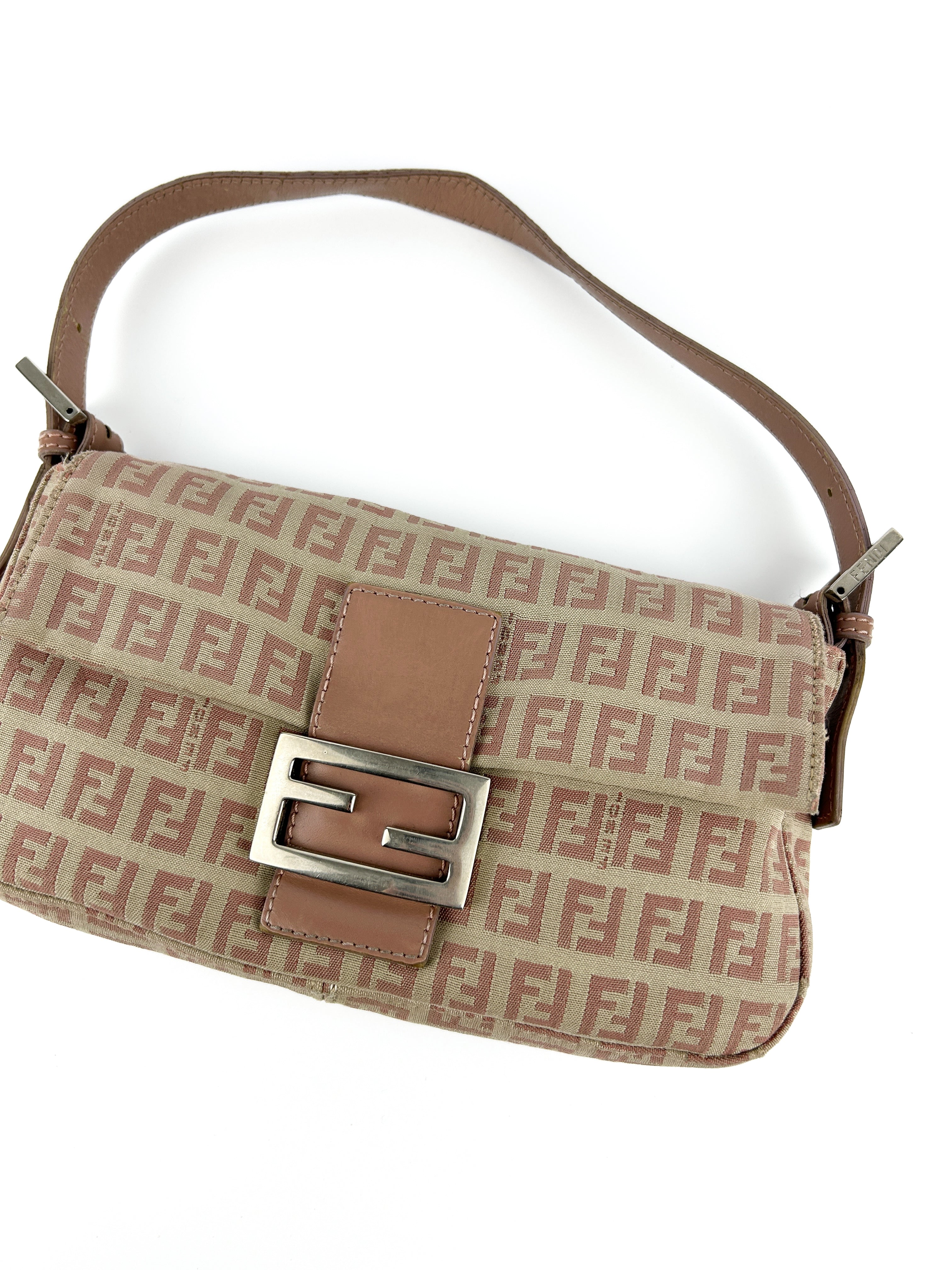 Vintage Fendi Zucca Pink Baguette Shoulder Bag