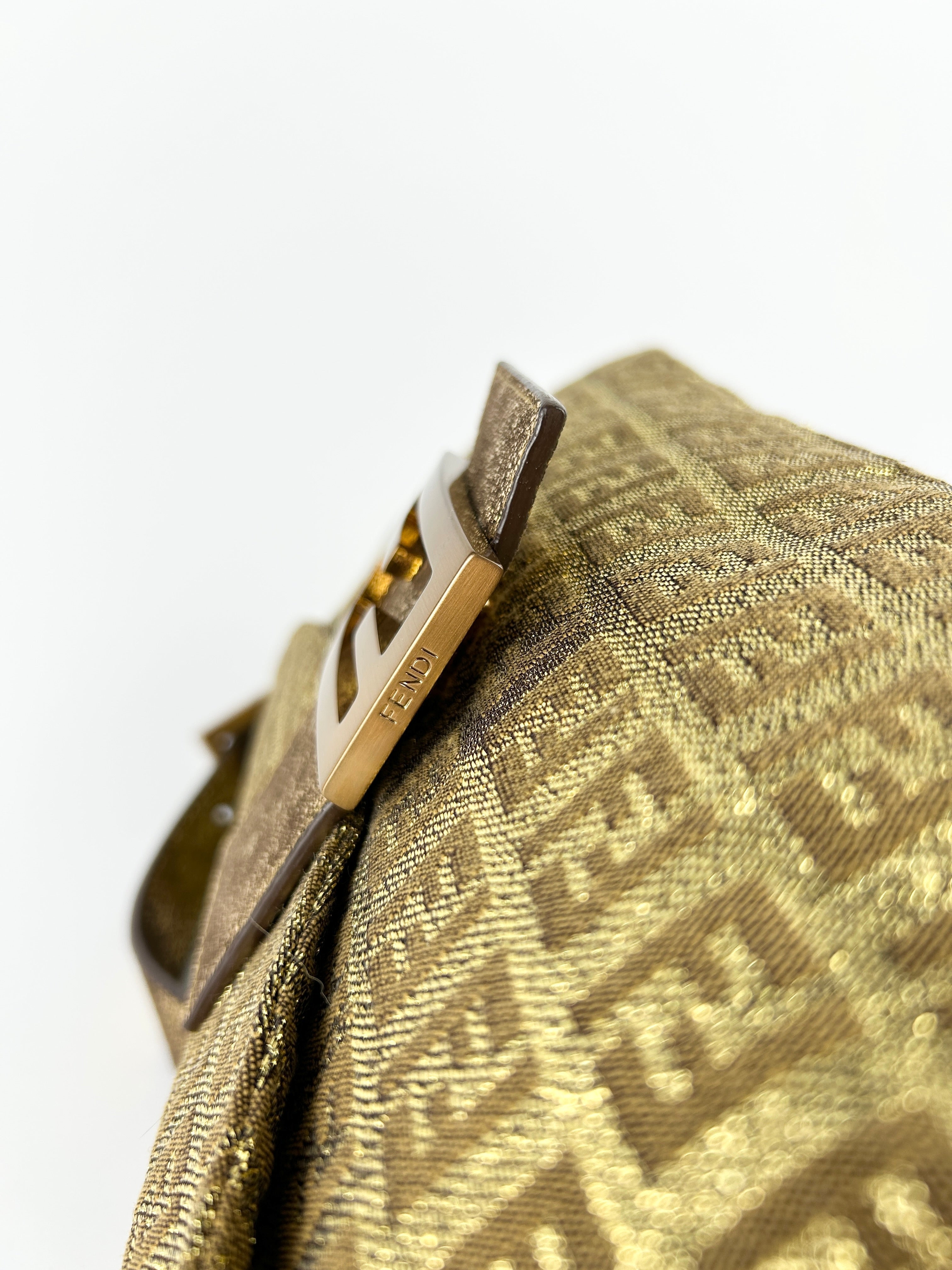 Vintage Fendi Zucca Lurex Gold Baguette Shoulder Bag