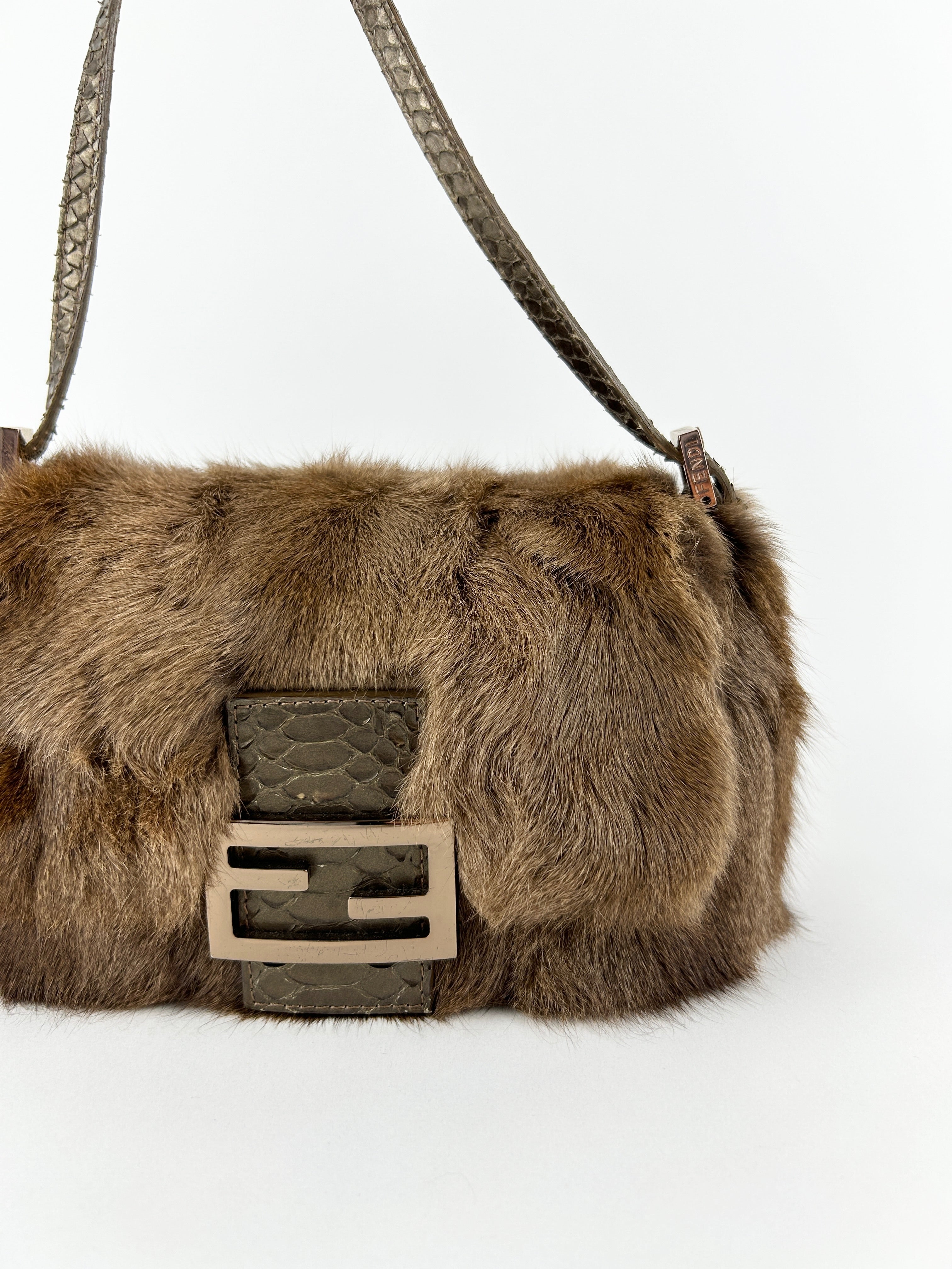 Vintage Fendi Mink Fur Mini Baguette Shoulder Bag