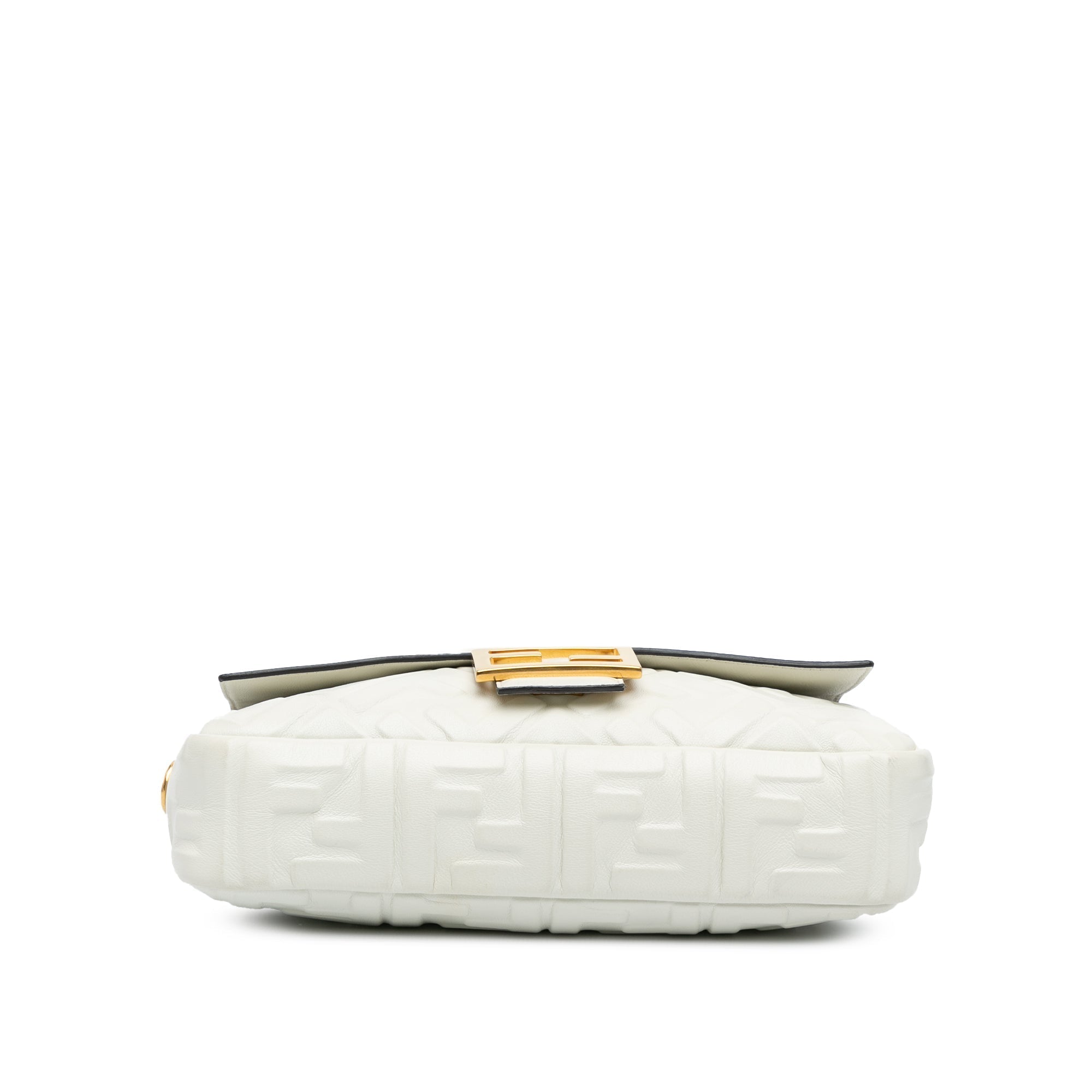 White Fendi Zucca Embossed Leather Baguette Satchel