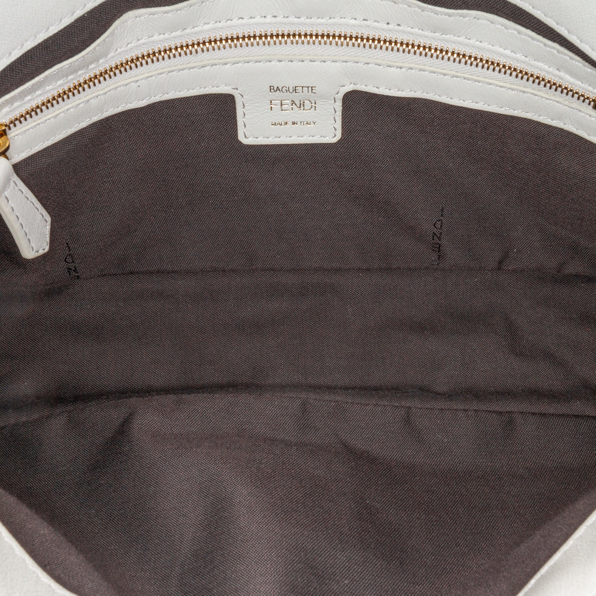 White Fendi Zucca Embossed Leather Baguette Satchel