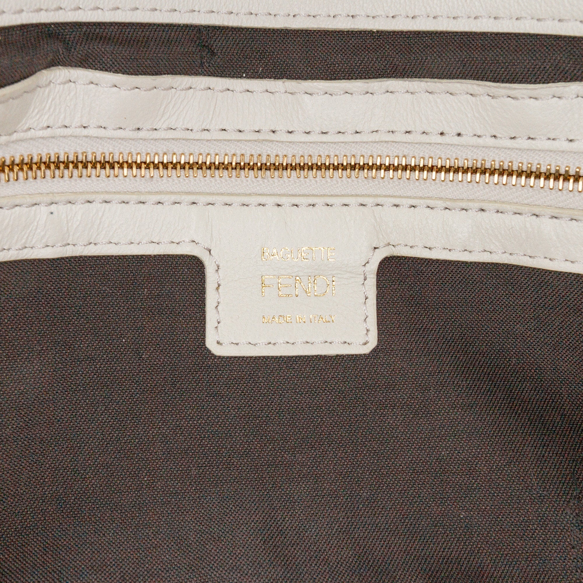 White Fendi Zucca Embossed Leather Baguette Satchel