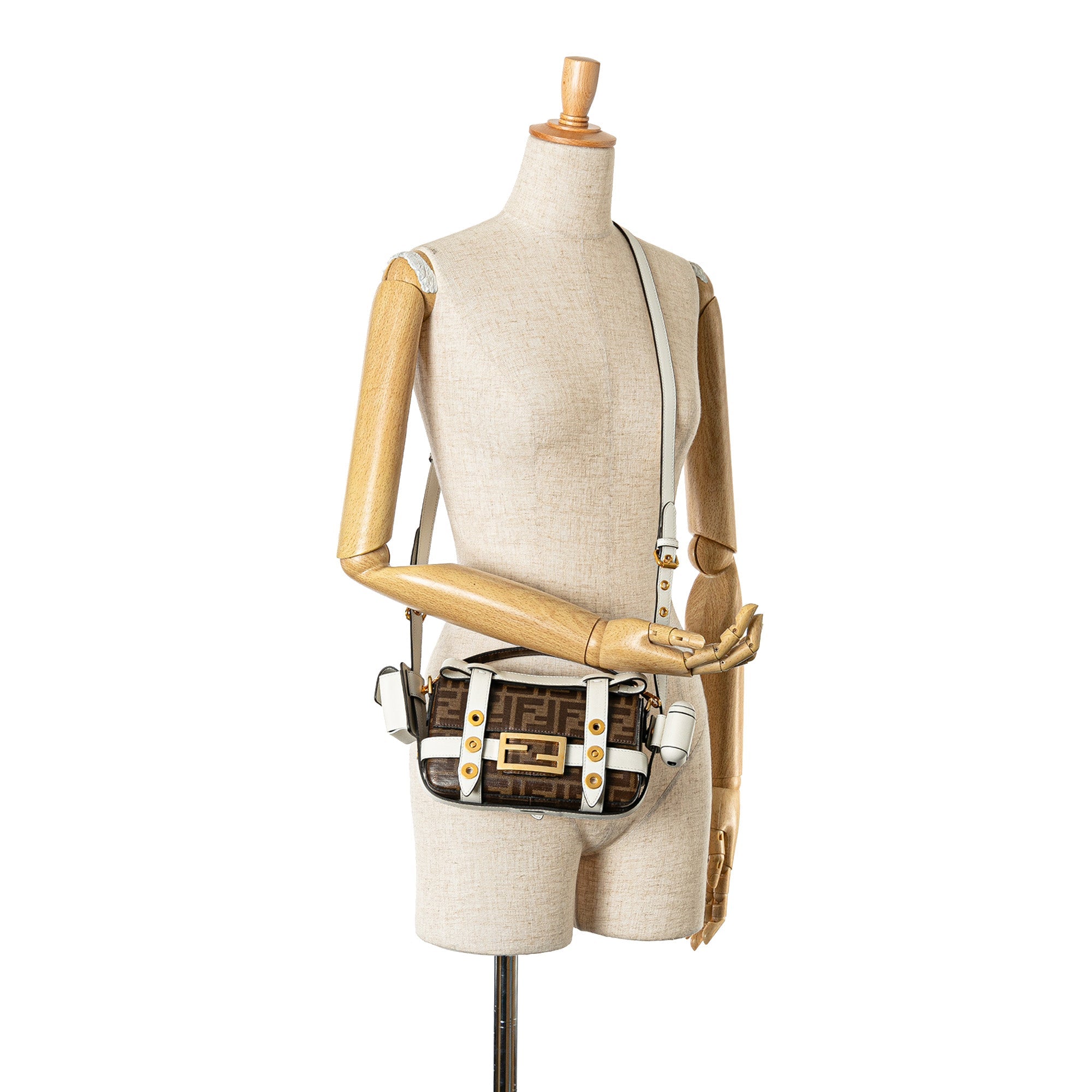 Brown Fendi Mini Zucca Glazed Fabric Cage Baguette Satchel