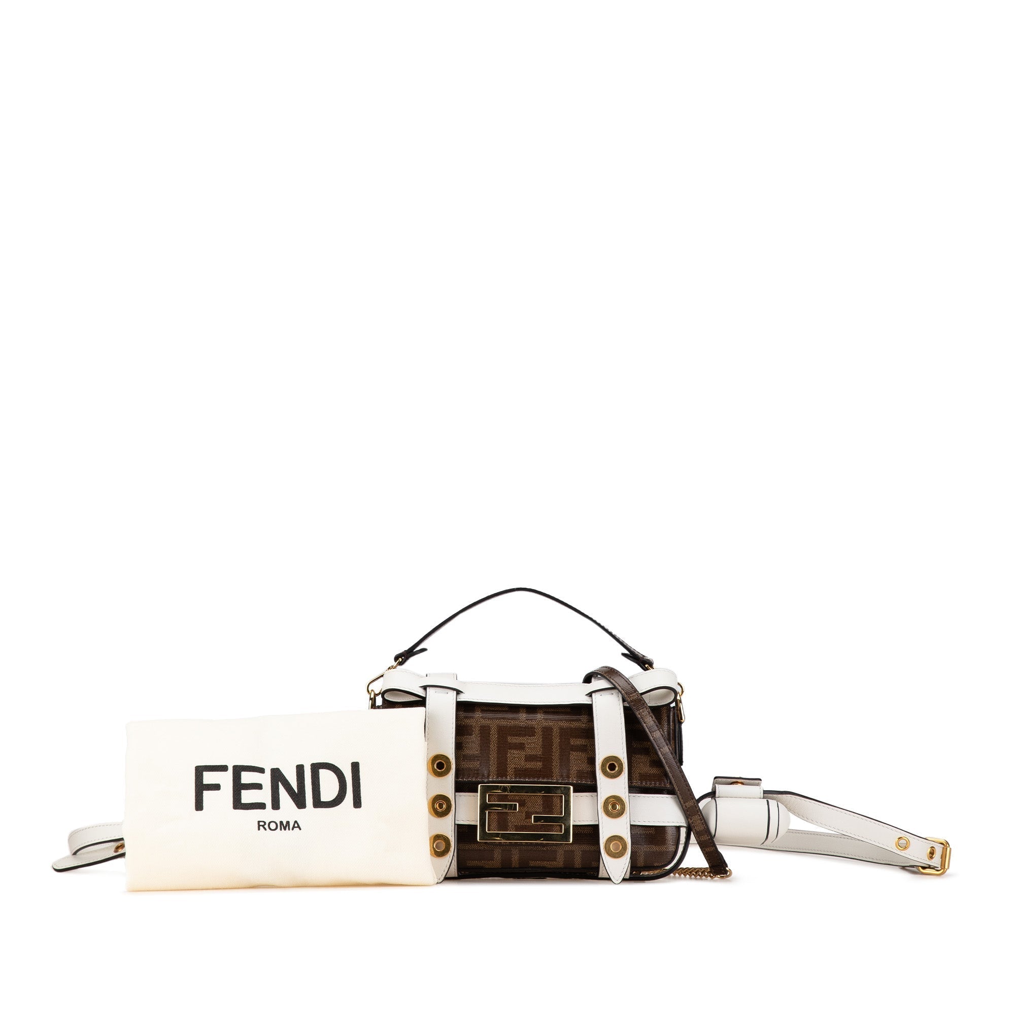 Brown Fendi Mini Zucca Glazed Fabric Cage Baguette Satchel