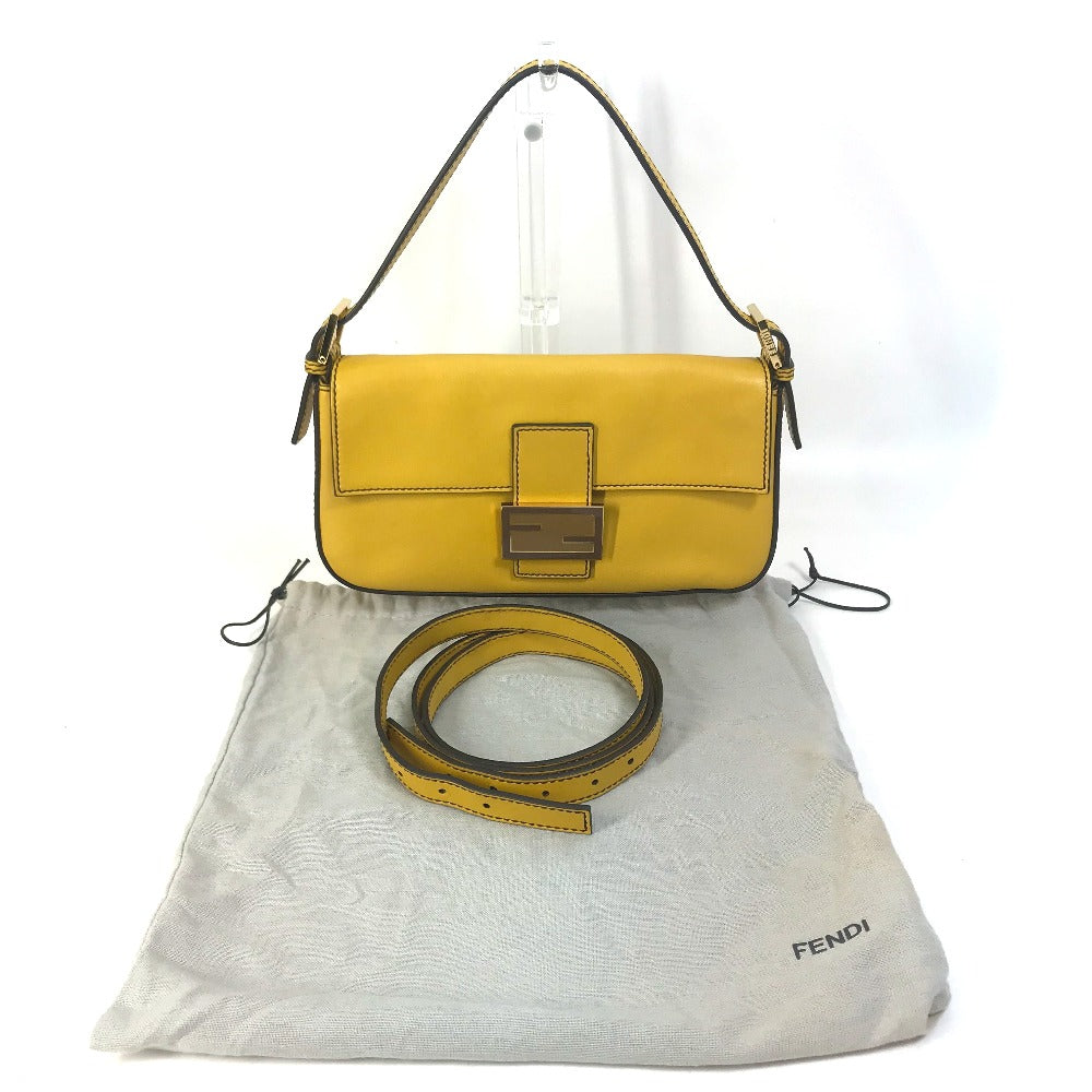 FENDI Handbag 8BR600 leather yellow FF Mamma Bucket Women Used