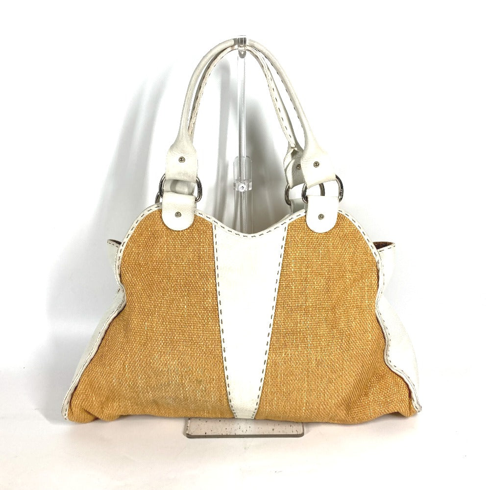FENDI Shoulder Bag Straw, Leather beige Beach Bag Summer Bag logo selleria Women Used