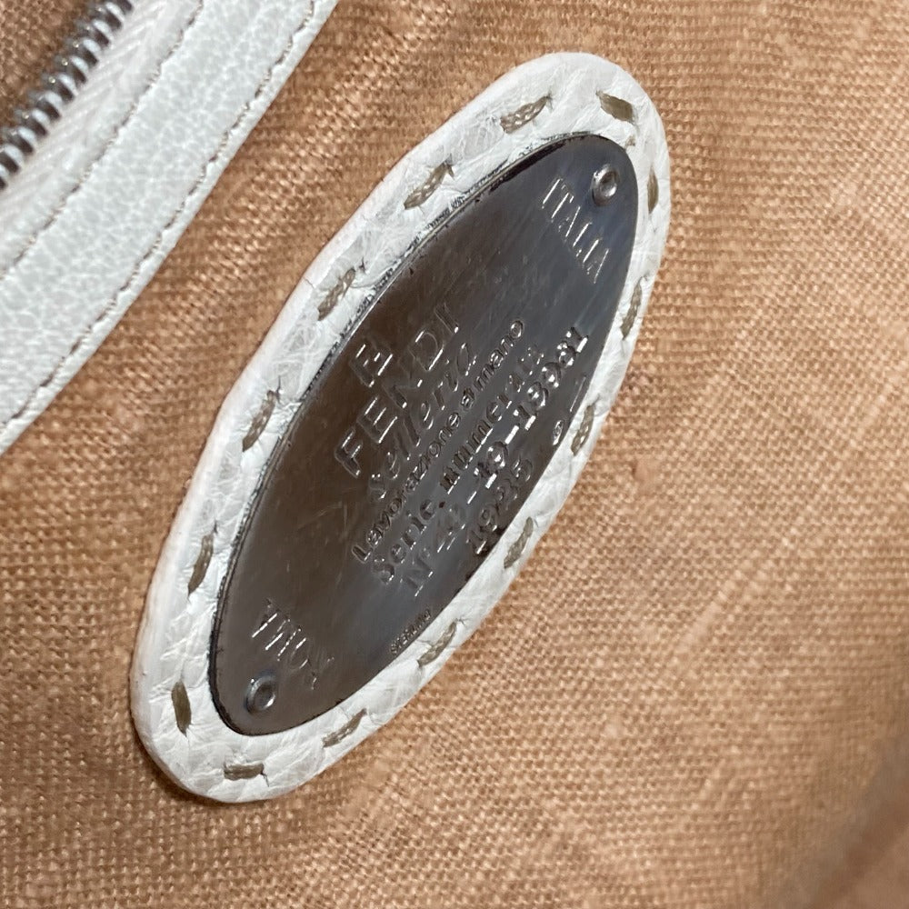 FENDI Shoulder Bag Straw, Leather beige Beach Bag Summer Bag logo selleria Women Used