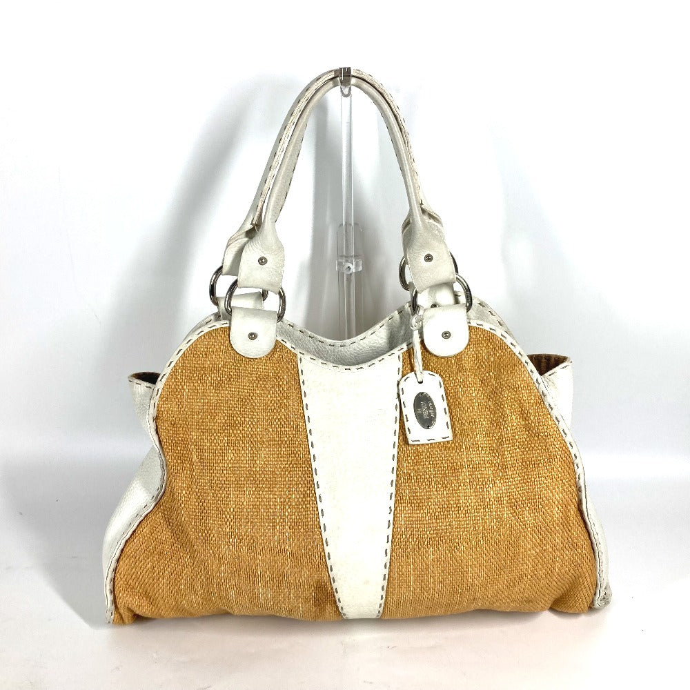 FENDI Shoulder Bag Straw, Leather beige Beach Bag Summer Bag logo selleria Women Used