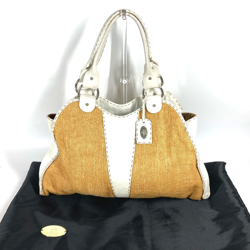 FENDI Shoulder Bag Straw, Leather beige Beach Bag Summer Bag logo selleria Women Used