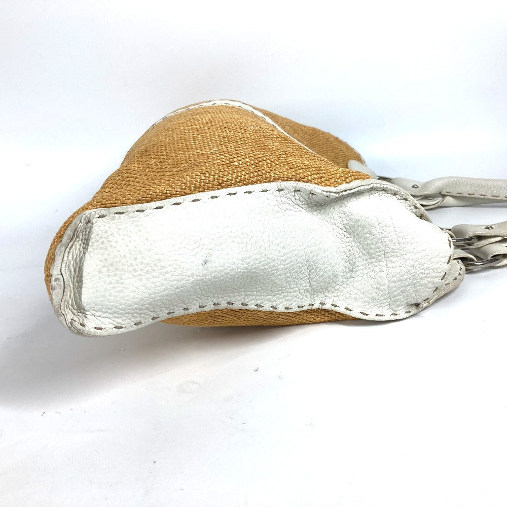 FENDI Shoulder Bag Straw, Leather beige Beach Bag Summer Bag logo selleria Women Used