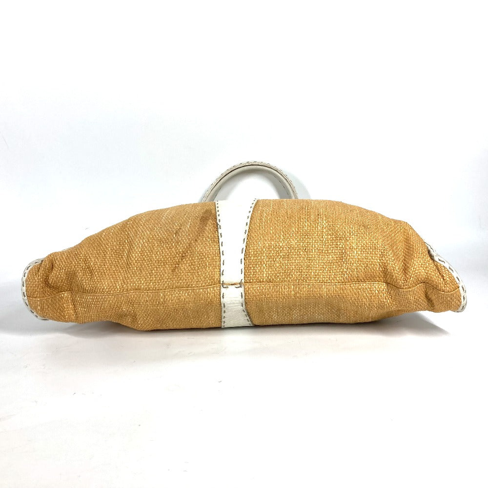 FENDI Shoulder Bag Straw, Leather beige Beach Bag Summer Bag logo selleria Women Used