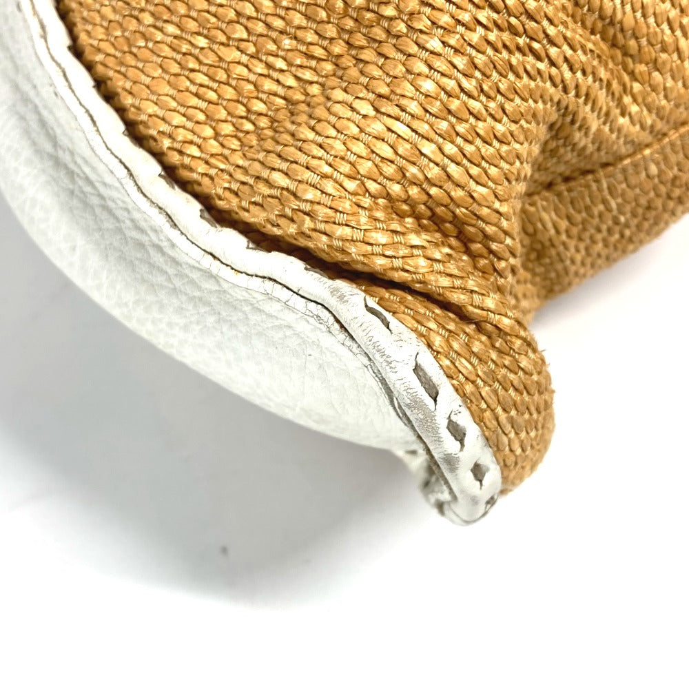 FENDI Shoulder Bag Straw, Leather beige Beach Bag Summer Bag logo selleria Women Used