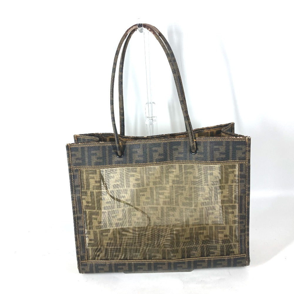 FENDI Shoulder Bag Coated leather Brown Mesh Bag Beach Bag Vintage Zucca Women Used
