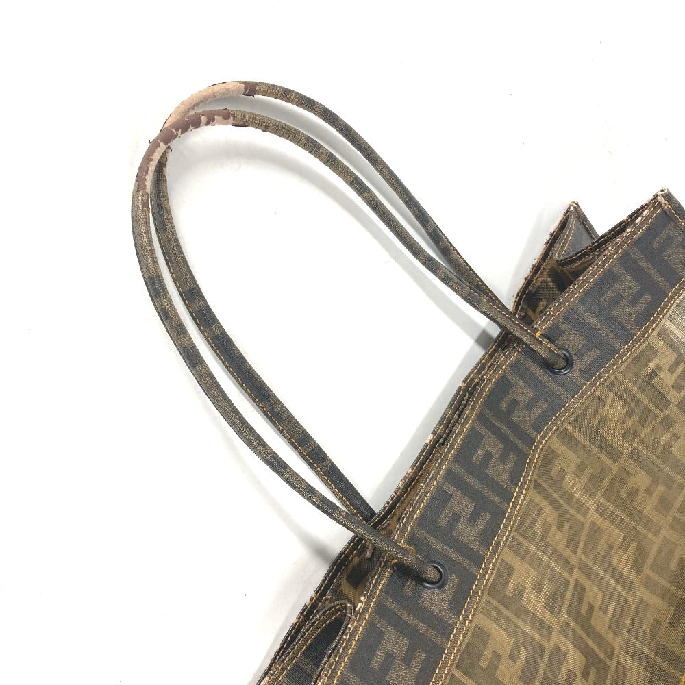 FENDI Shoulder Bag Coated leather Brown Mesh Bag Beach Bag Vintage Zucca Women Used