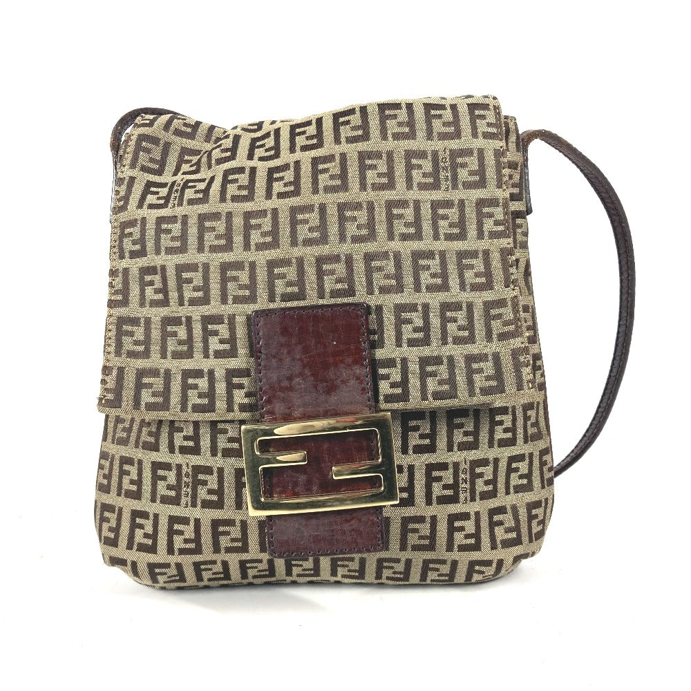 FENDI Shoulder Bag Canvas / leather Brown Zucchino Women Used