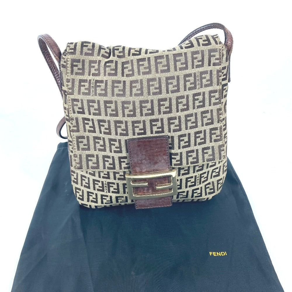 FENDI Shoulder Bag Canvas / leather Brown Zucchino Women Used