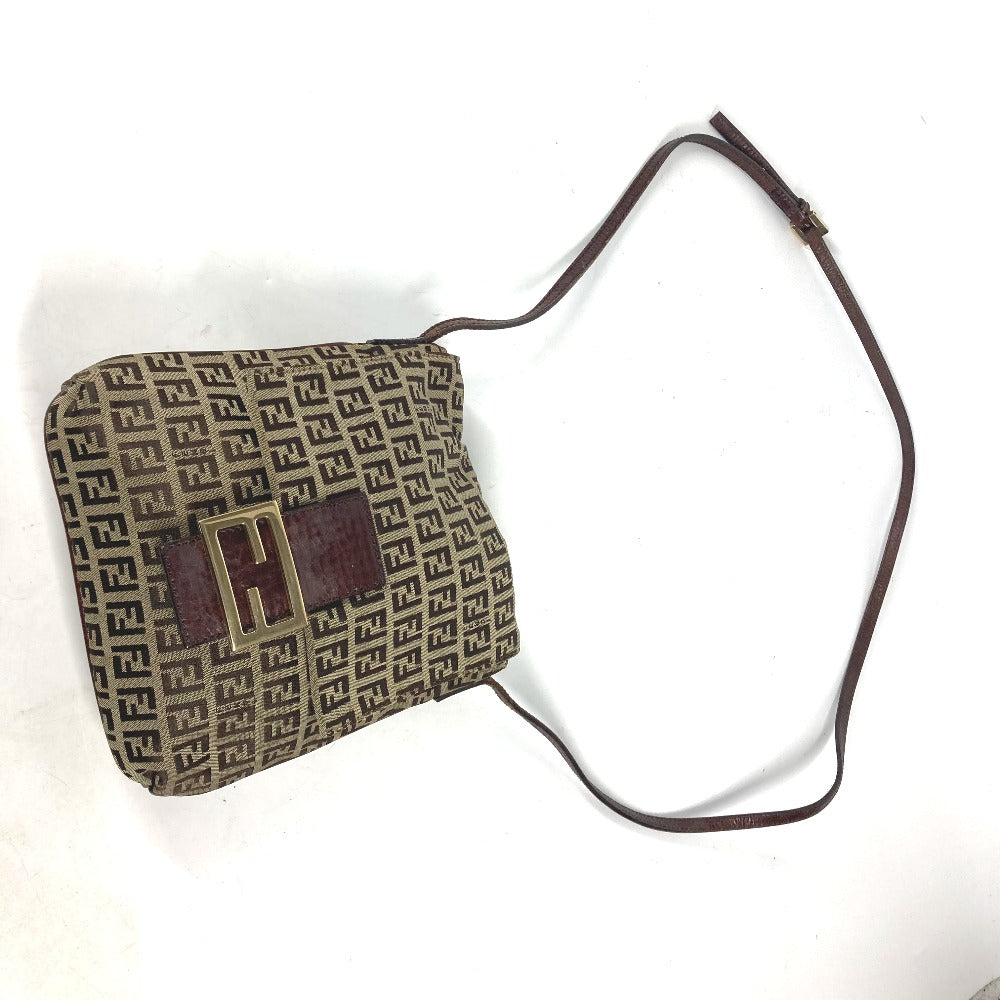 FENDI Shoulder Bag Canvas / leather Brown Zucchino Women Used