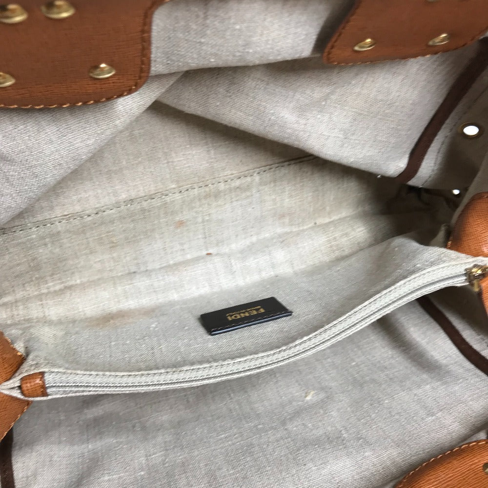 FENDI Handbag 8BL114 Leather / canvas beige Bag chameleon Women Used