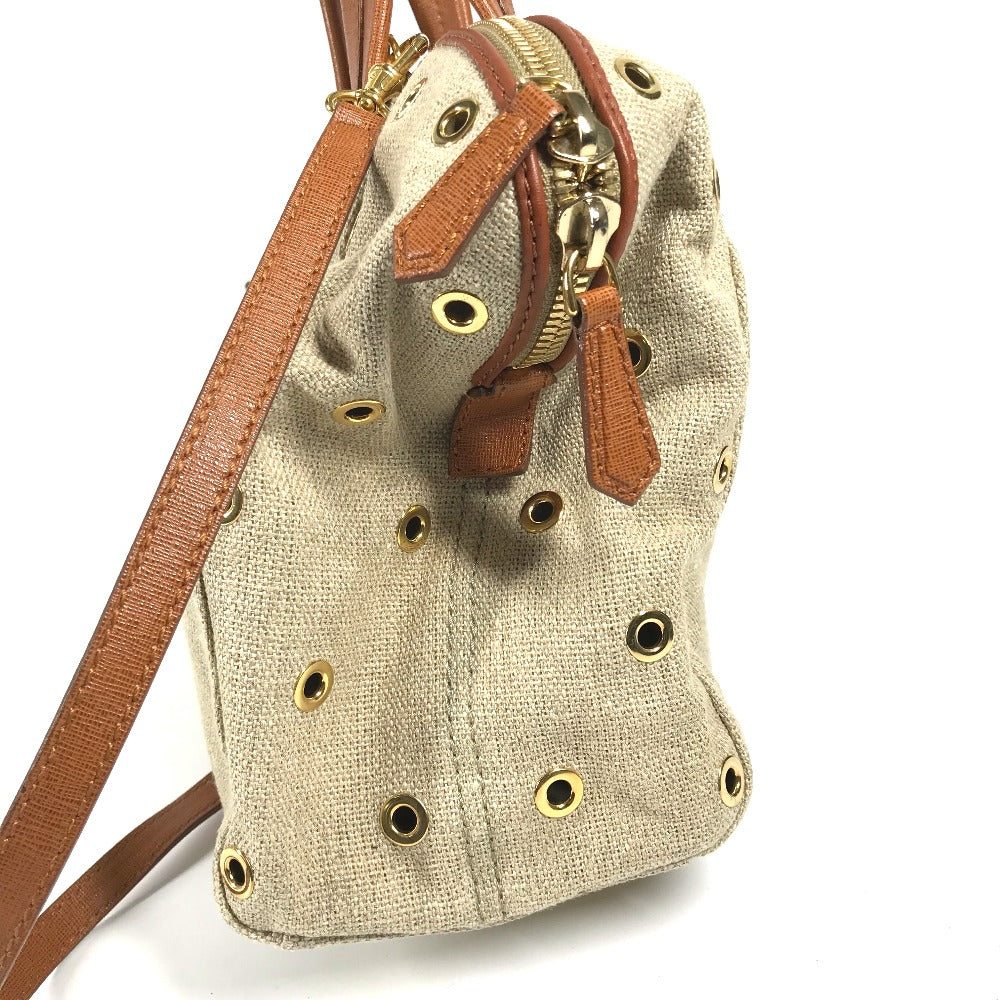 FENDI Handbag 8BL114 Leather / canvas beige Bag chameleon Women Used